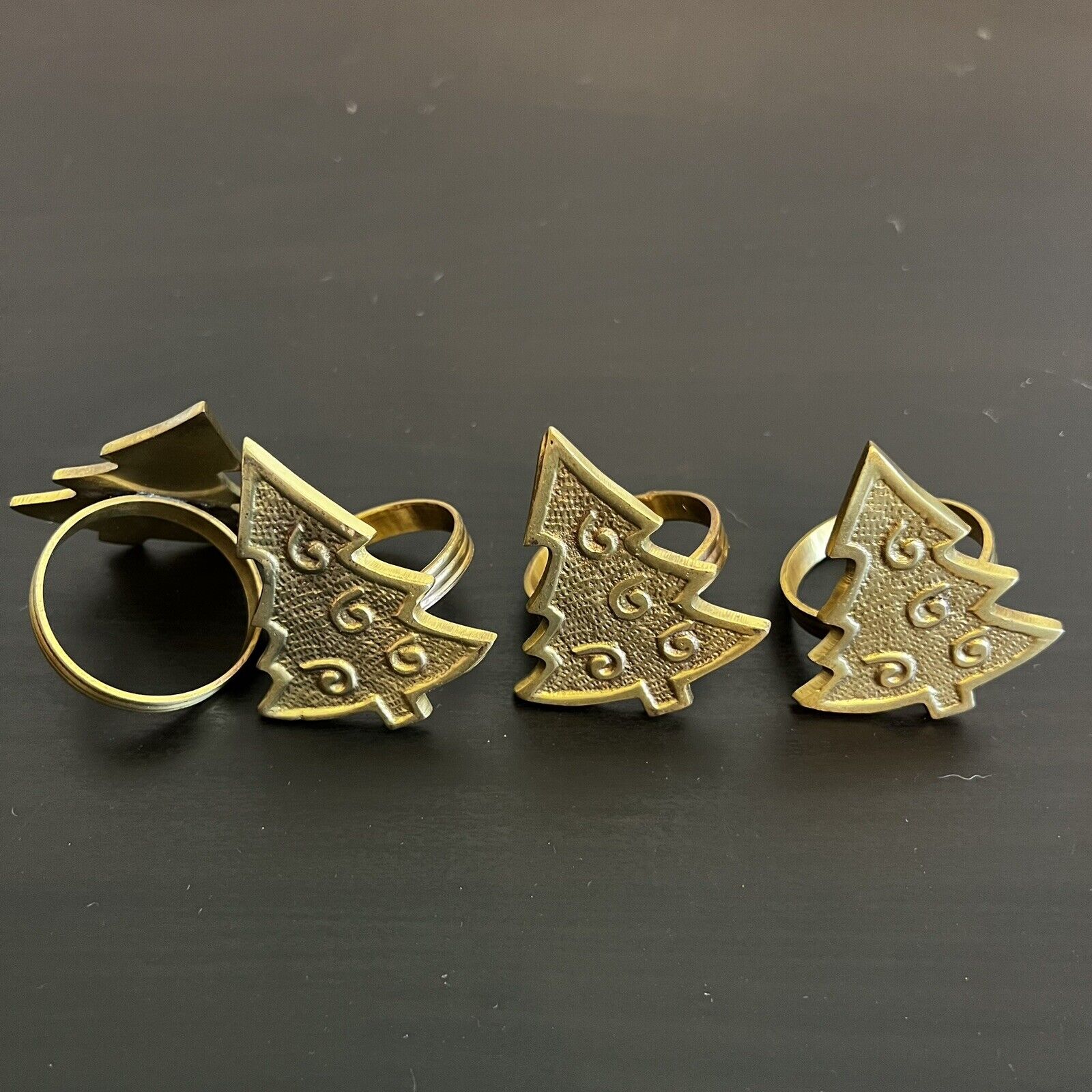 Set of 4 Vintage Brass Christmas Tree Napkin Rings