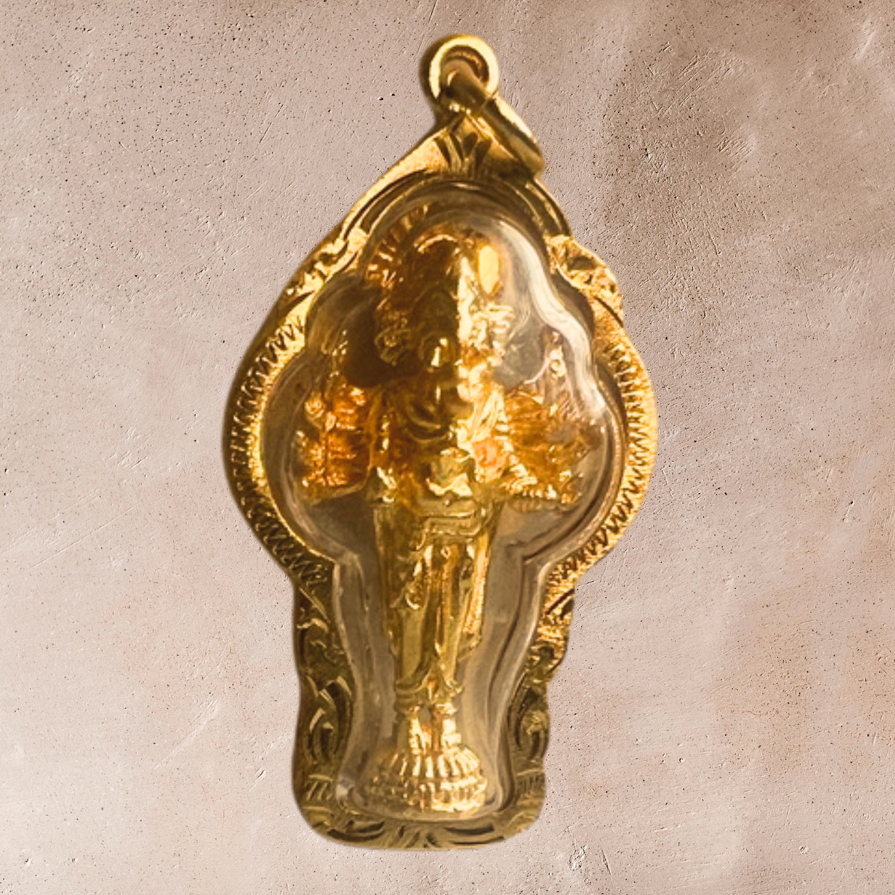  Vintage Gold Vermeil Amulet: Vishnu with His Cobra Sheshnag - Five-Headed Snake