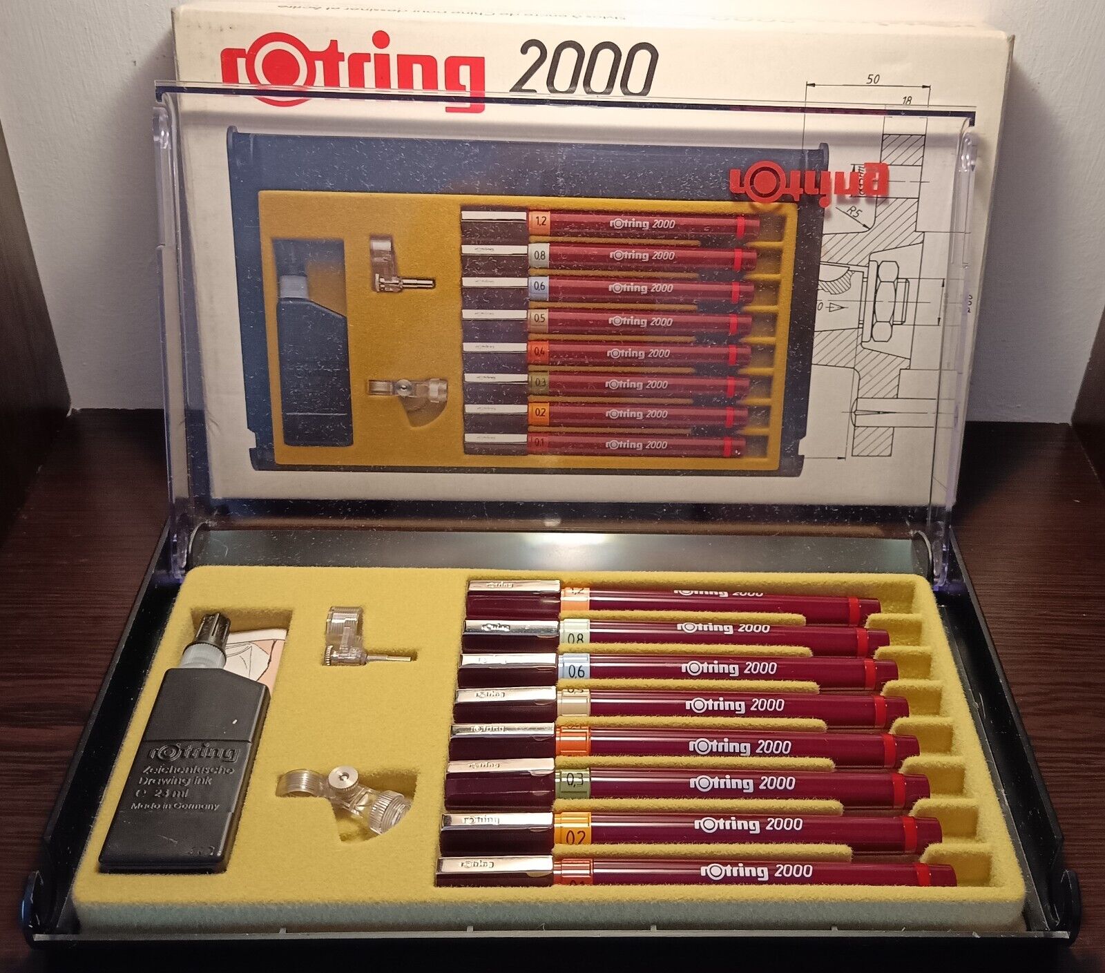 rOtring 2000 Set of 8 technical pens in case Art. # 111903 GERMANY NEW VTG