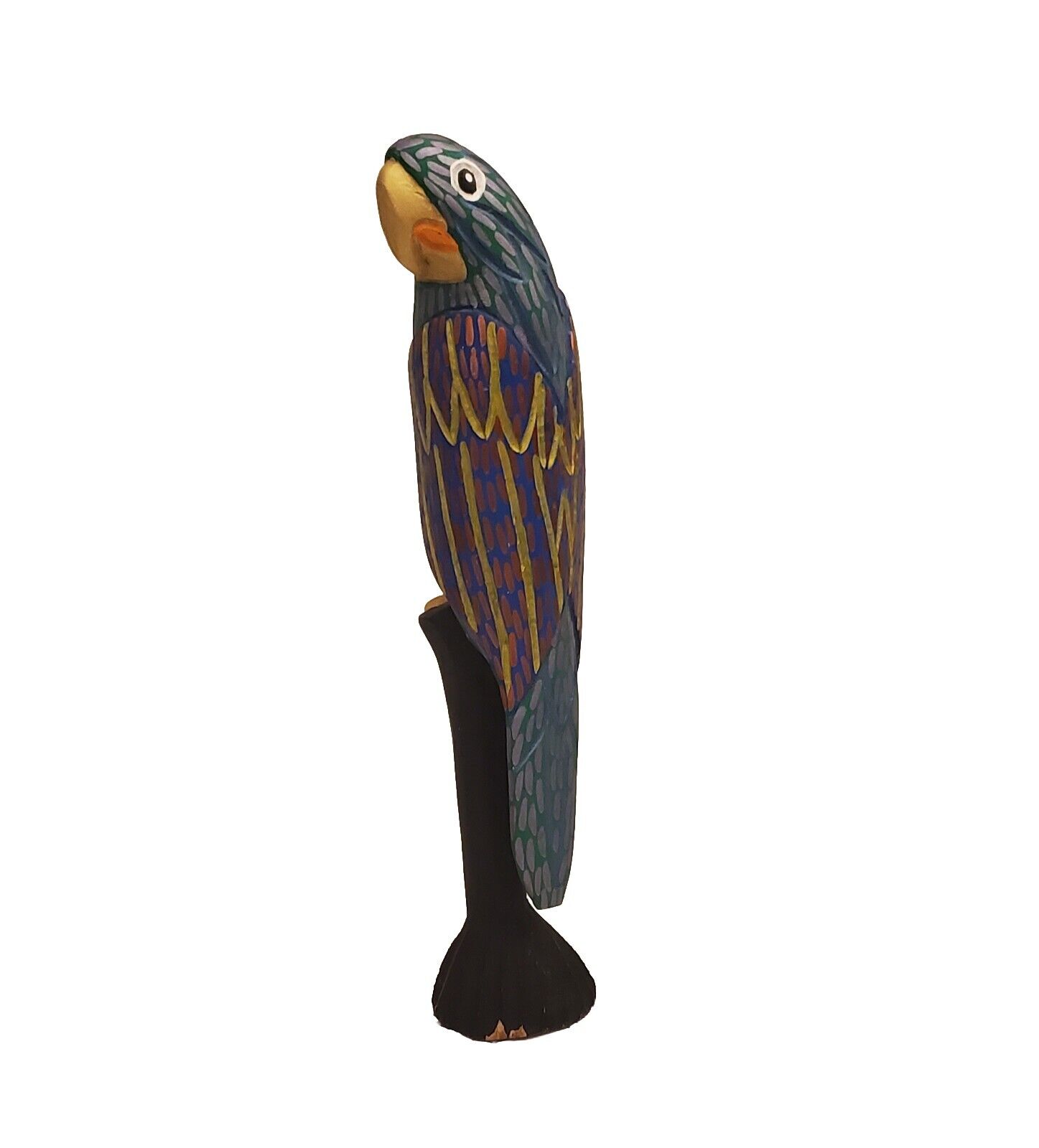 Parrot Sculpture Hand Carved Painted Wooden Toucan Crane Colorful  14”  Vintage 