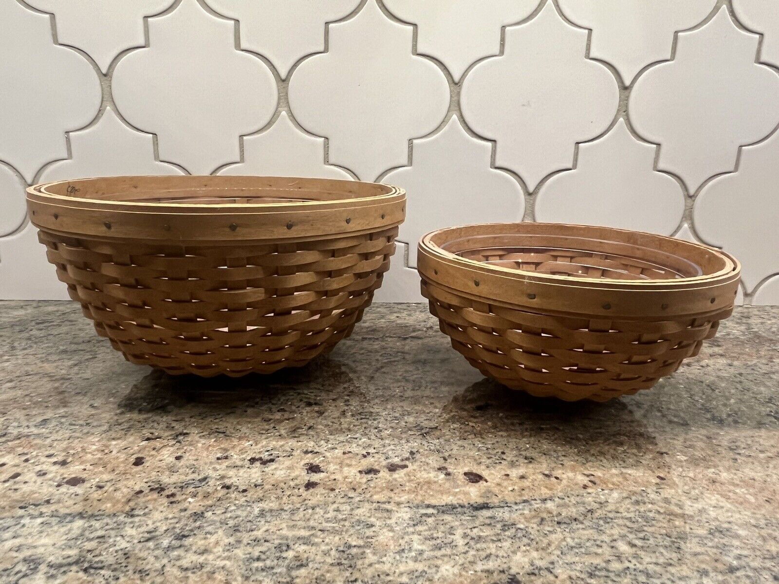 2 Longaberger 9” And 7” Bowl Basket & Serving Plastic Bowls For Inside