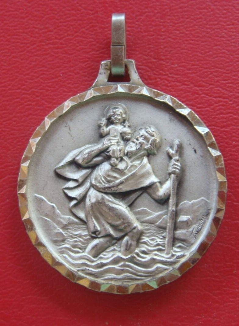 ST CHRISTOPHER TRAVELERS PROTECTOR / MONT ST MICHEL OLD MEDAL SIGNED BY TSCHUDIN