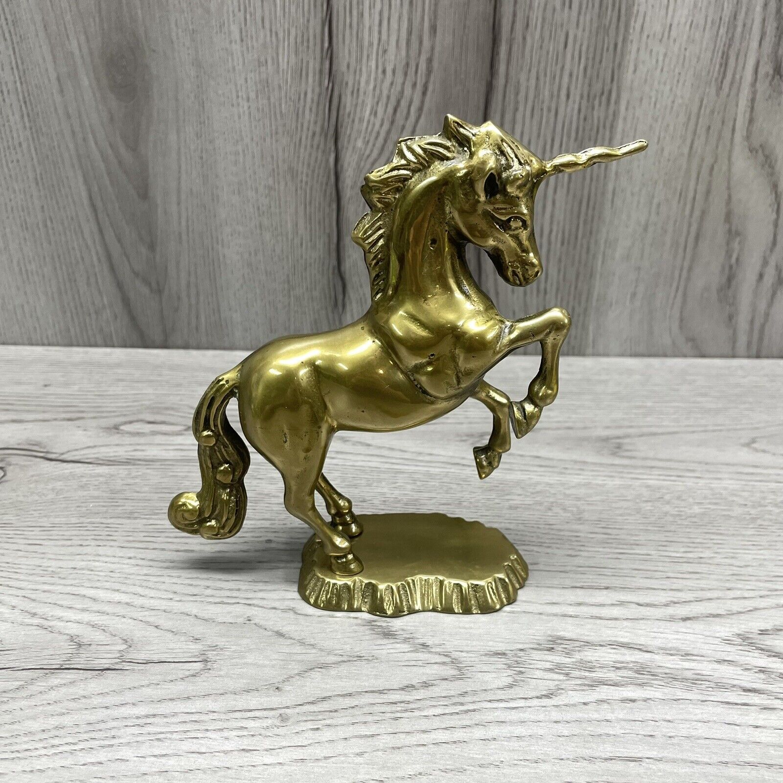 Vintage 7” Inch SOLID BRASS HEAVY REARING UNICORN 1970's Great Condition