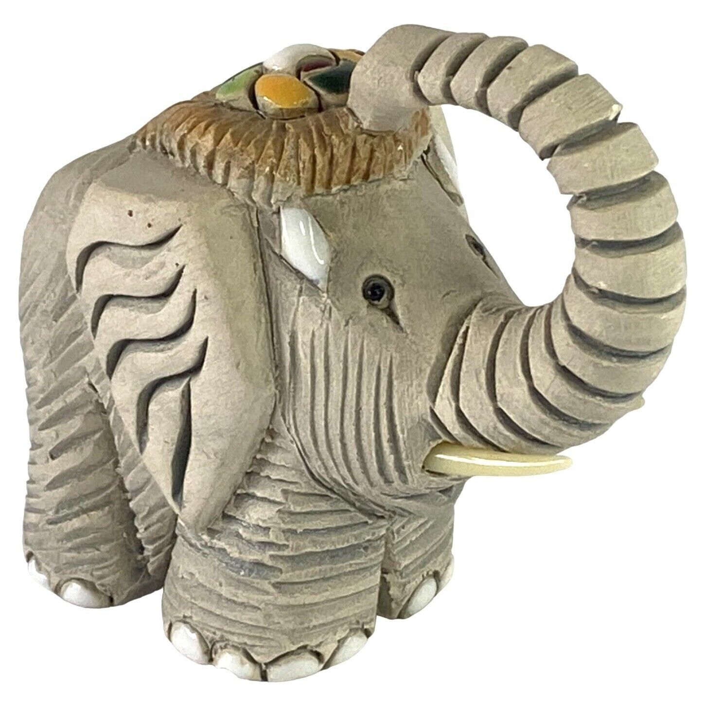 Artesania Rinconada Elephant Art Pottery Figuring Trunk-Up Uruguay Grey Signed