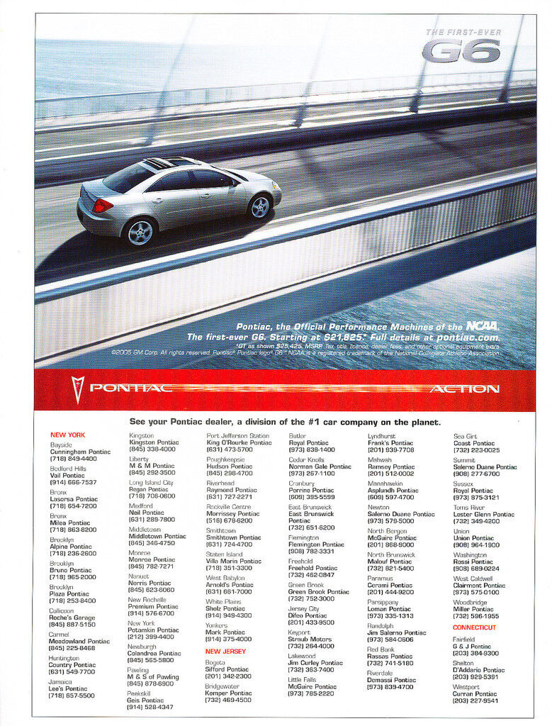 2005 Pontiac G6 NCAA  - Classic Car Advertisement Print Ad J110