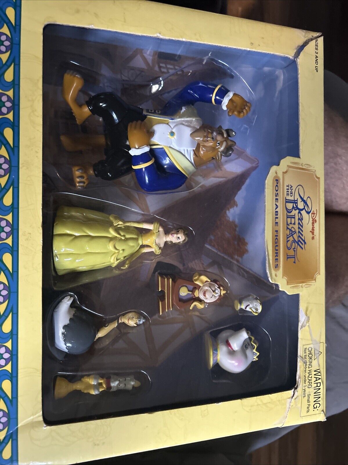 Disney Beauty and the Beast Poseable Figure 7 Piece set PVC Bonus: Belle Button