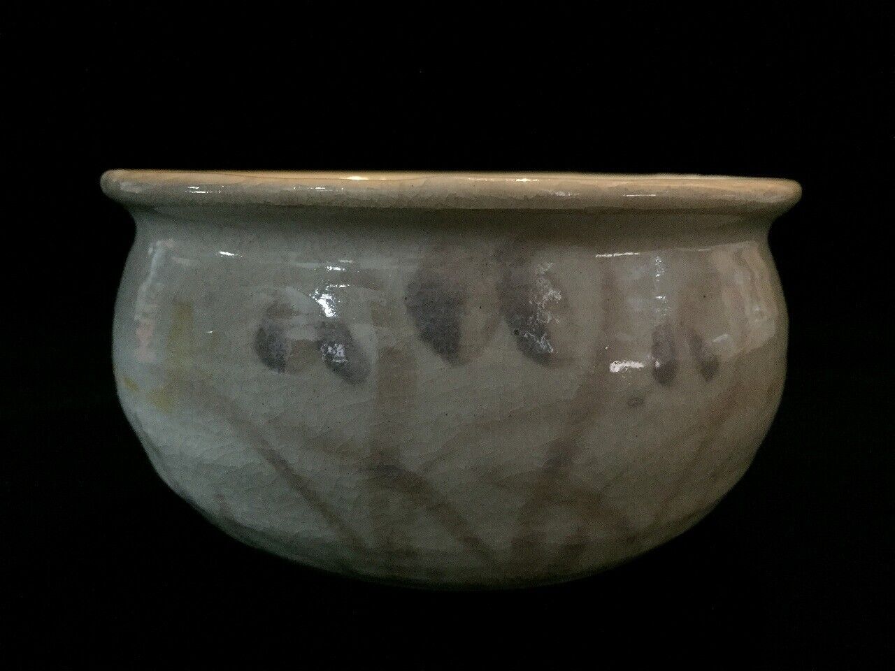 R0839 Japanese Vintage Pottery Tea Ceremony Wastewater Bowl KENSUI Signed