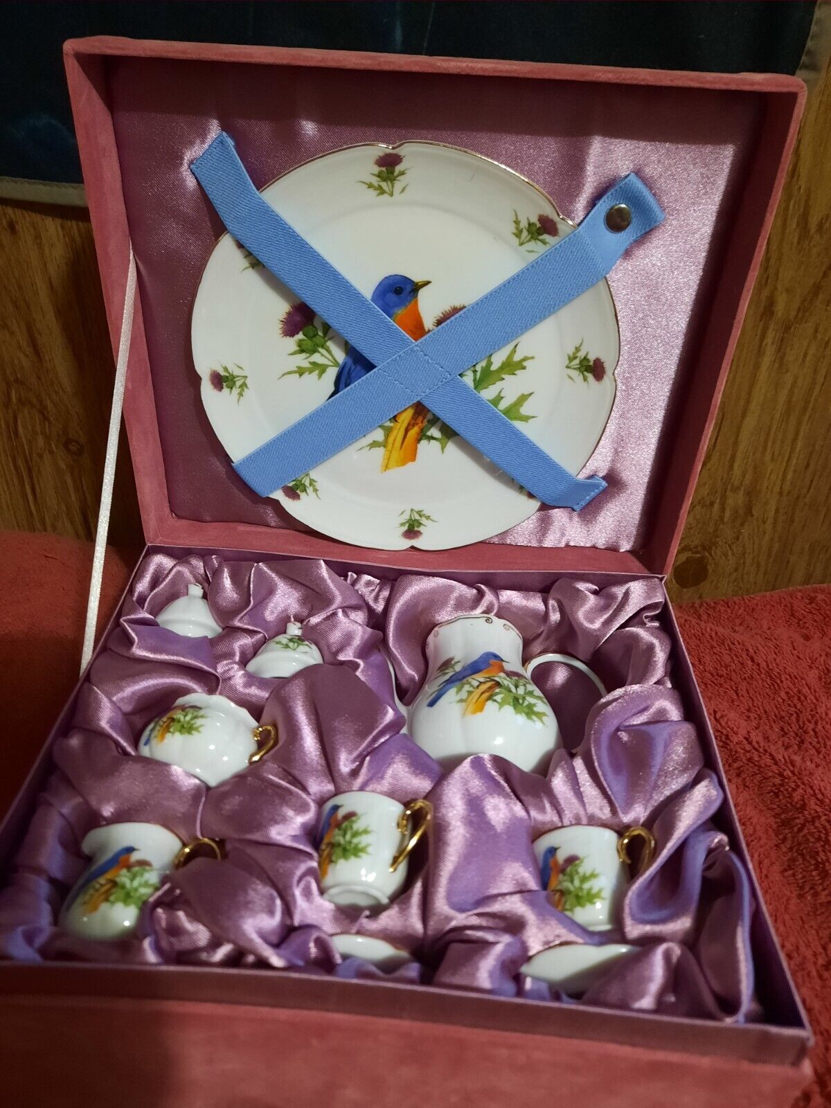 Miniature Tea Set 6 Pc. With Case Red Robin Bird Theme