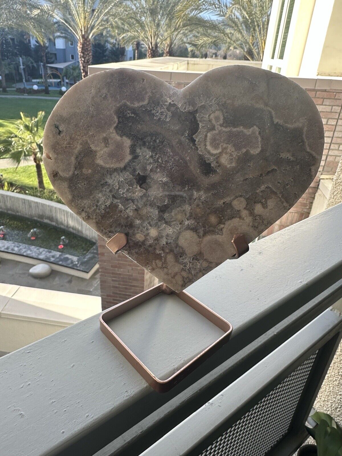Pink Amethyst Heart On Stand