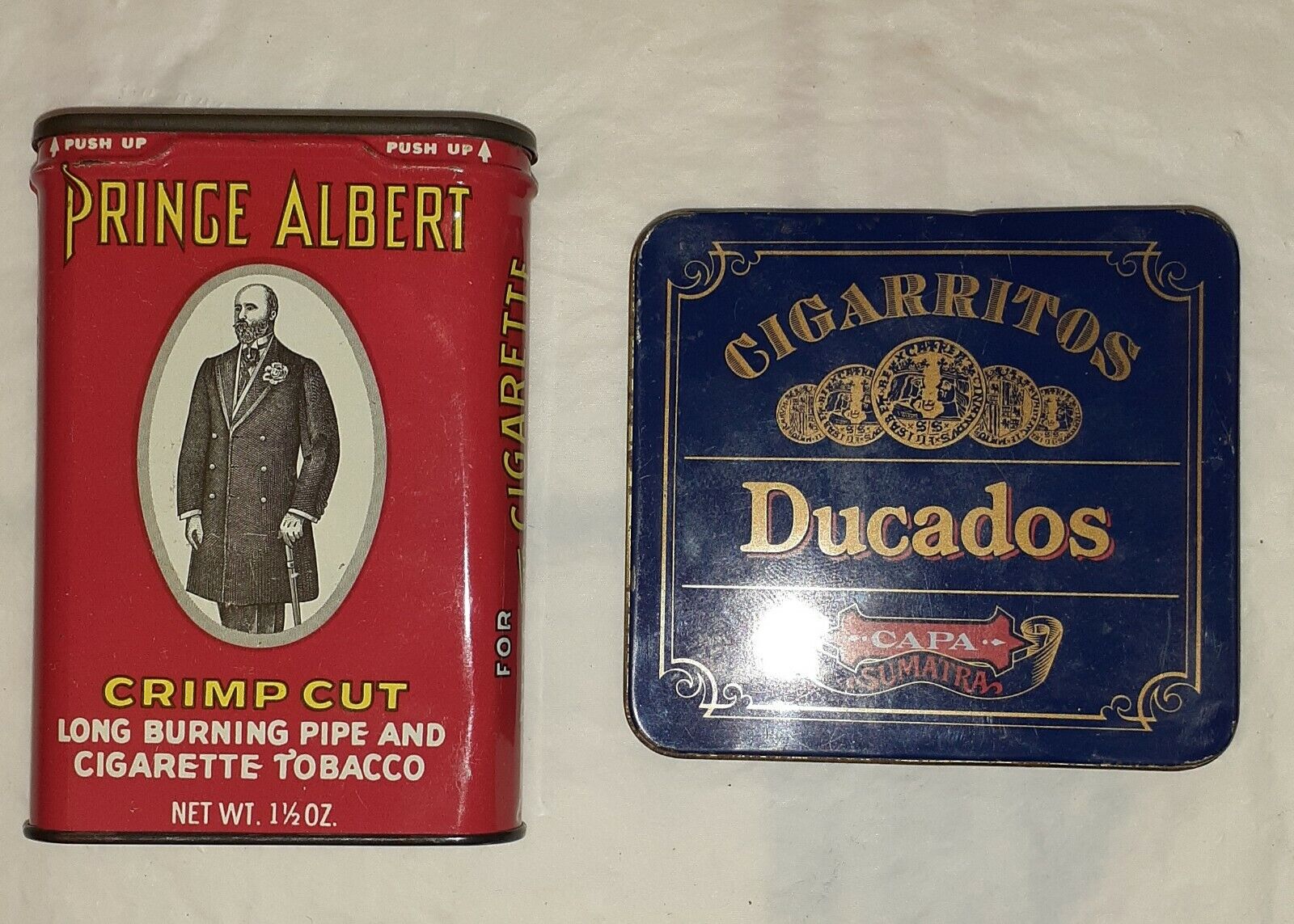 Lot of 2 Vintage Empty Cigarette/Tobacco Tins Prince Albert & Ducados