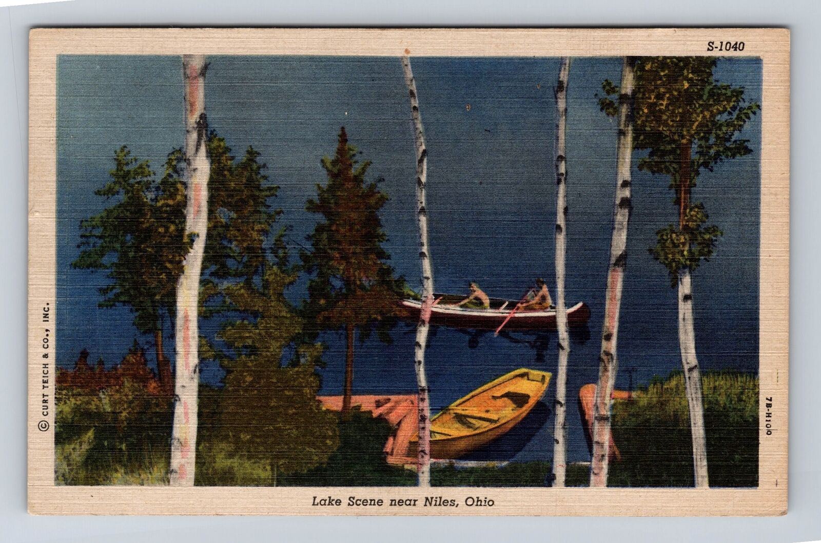Niles OH-Ohio, Lake Scene, Antique, Vintage c1950 Souvenir Postcard