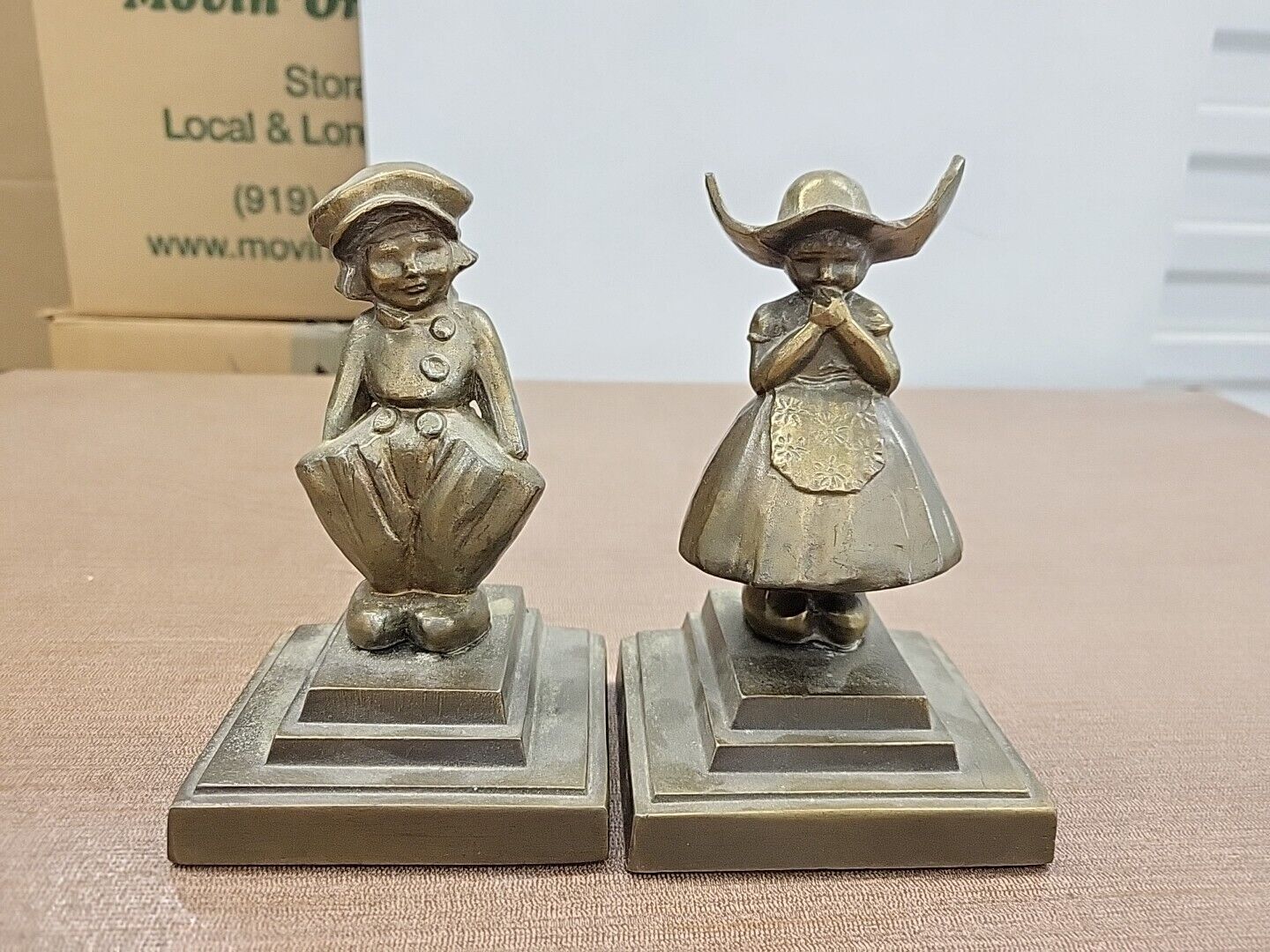 Vintage Brass Bookends Set Of 2 Dutch Boy And Girl Bookends 6\