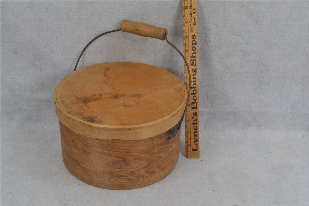 antique pantry box bent wood w/carry handle & lid 9x5.25 original 19th 1800s 