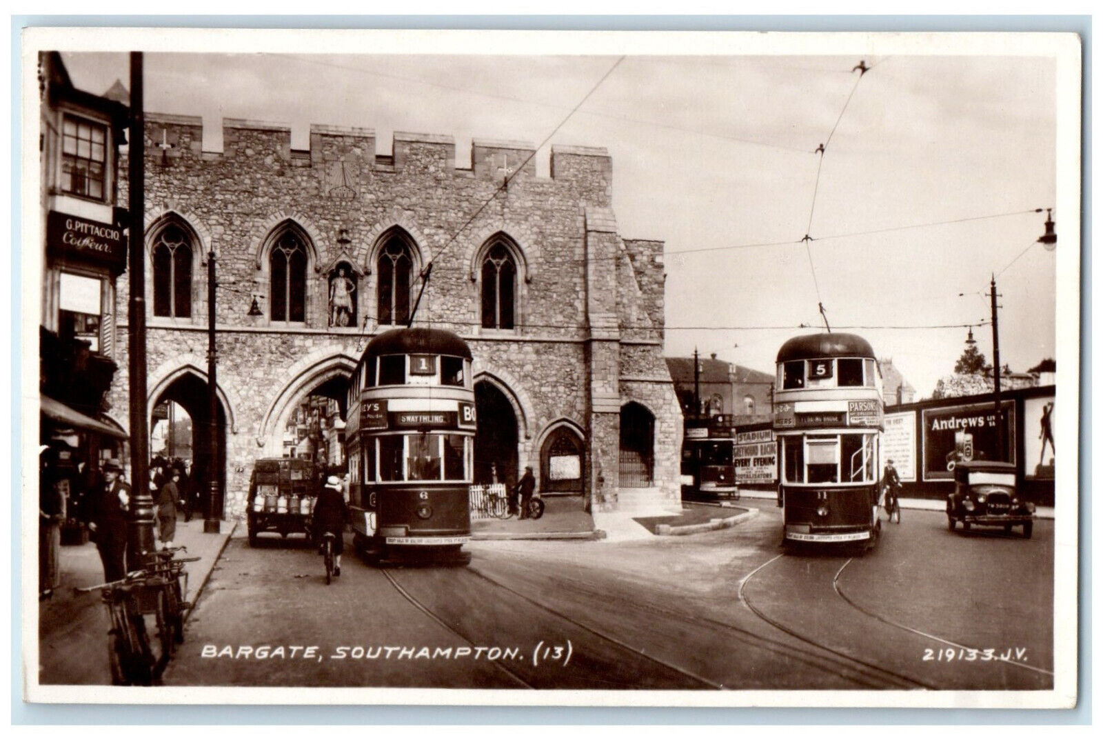 c1940's Bargate Southampton Trolley Cars England RPPC Photo Postcard