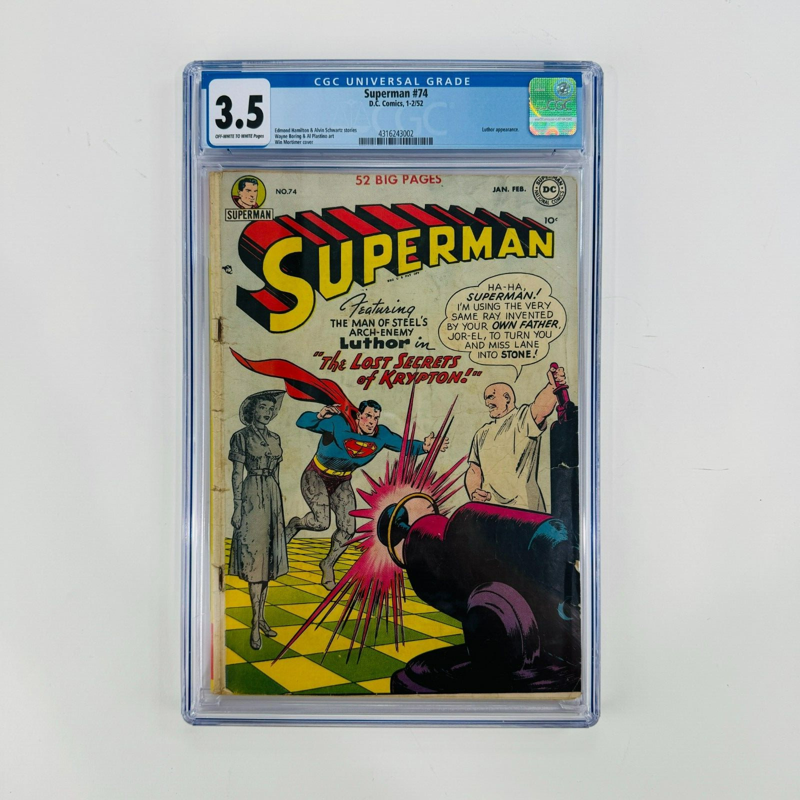 Superman #74 - DC Comics DCU 1-2/1952 Luther  Off-White to White Pages CGC 3.5
