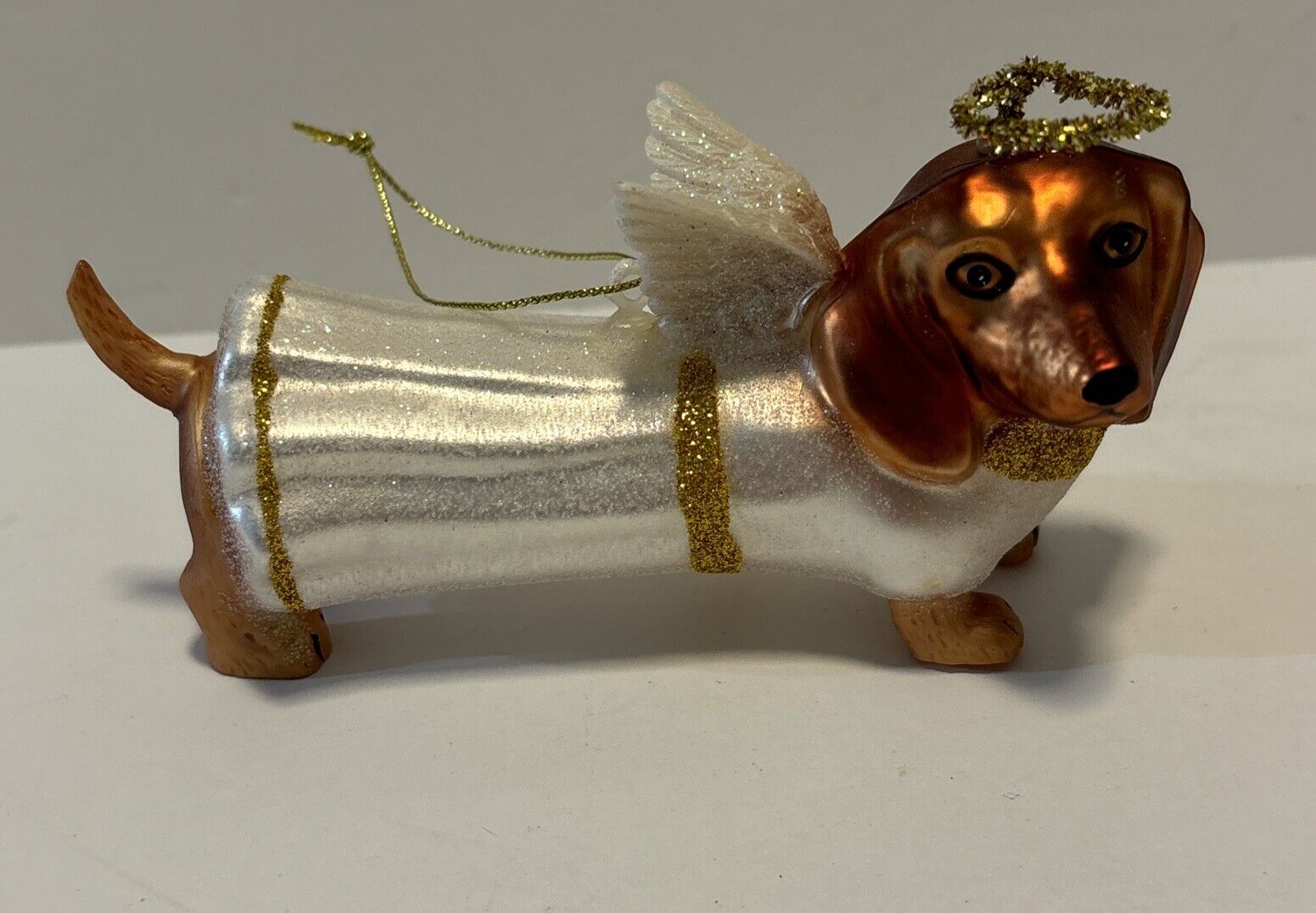 Robert Stanley Dachshund Dog Angel Glass Christmas ornament 5”  Pre-Owned