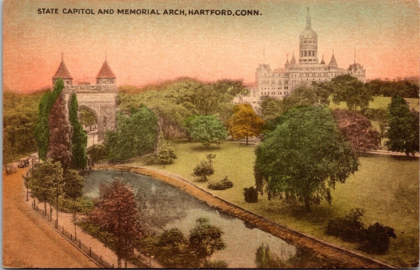 State Capitol Memorial Arch Hartford Connecticut Birds Eye View Vintage Postcard