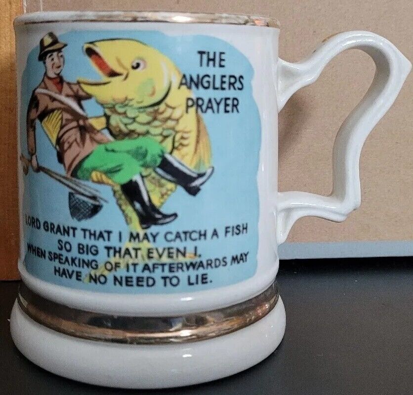 Vintage FISHERMAN MUG CUP STEIN WITH ANGLER\'S PRAYER