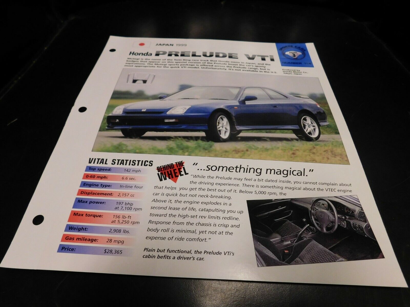 1999 Honda Prelude VTi Spec Sheet Brochure Photo Poster 