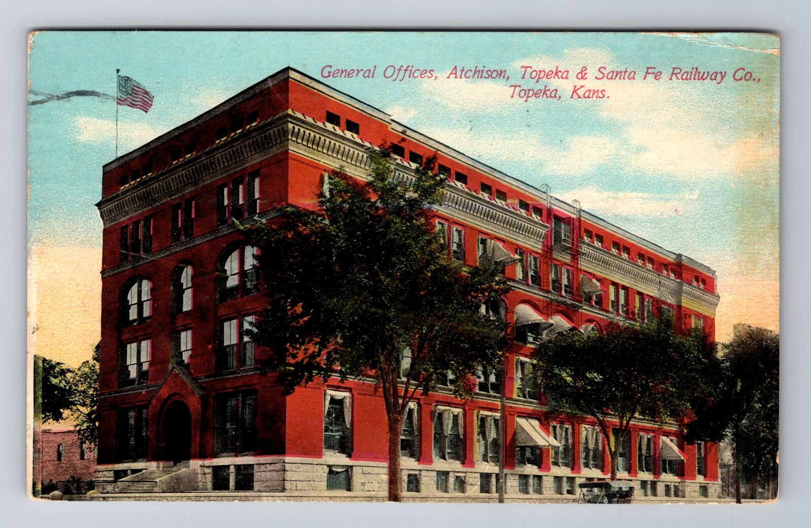 Topeka KS-Kansas, Atchison, Topeka & Santa Fe Railway Offices, Vintage Postcard
