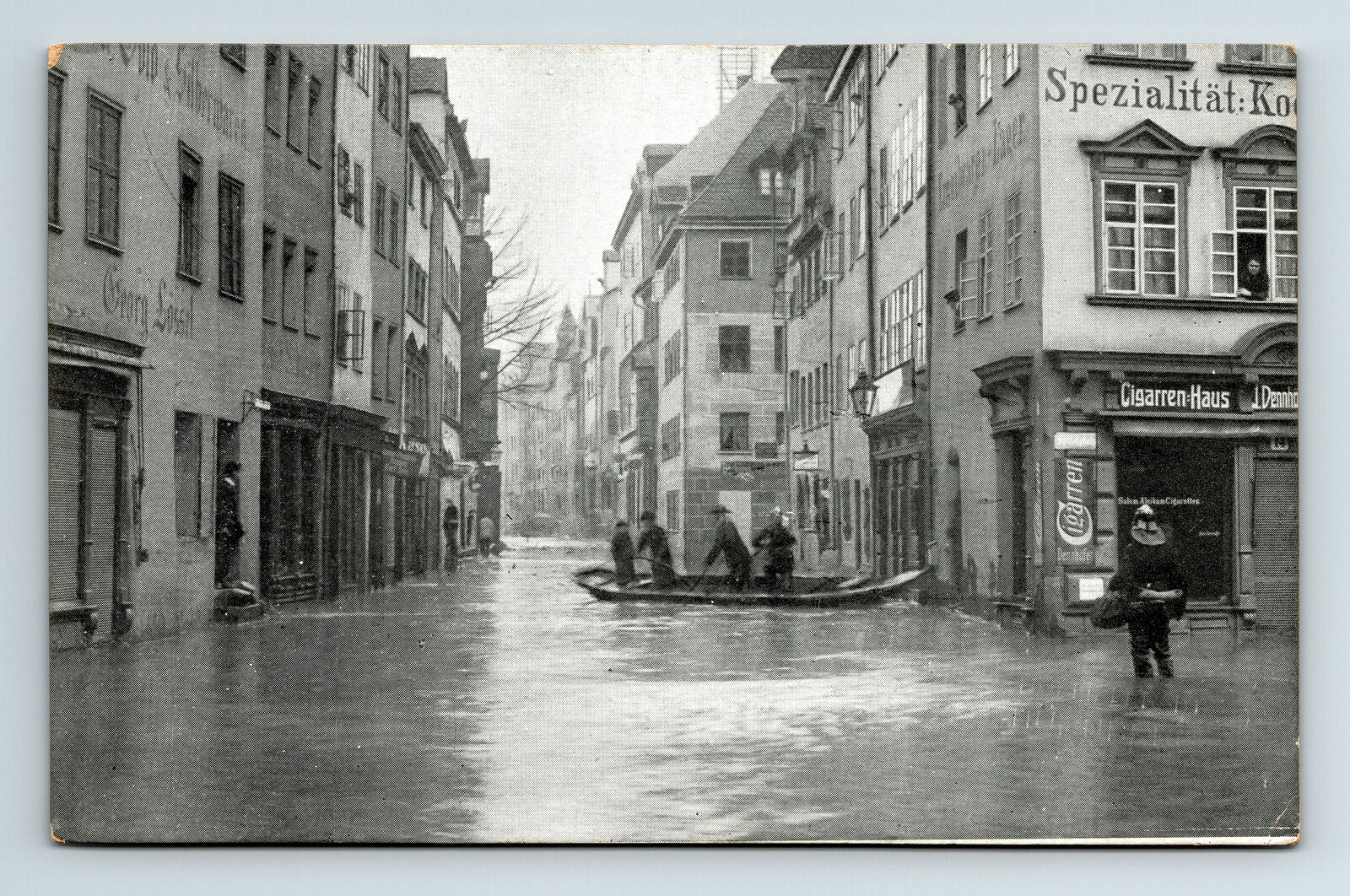 Germany Postcard 1909 Nuremberg Flood Disaster Neue Gasse Firefighters Boat