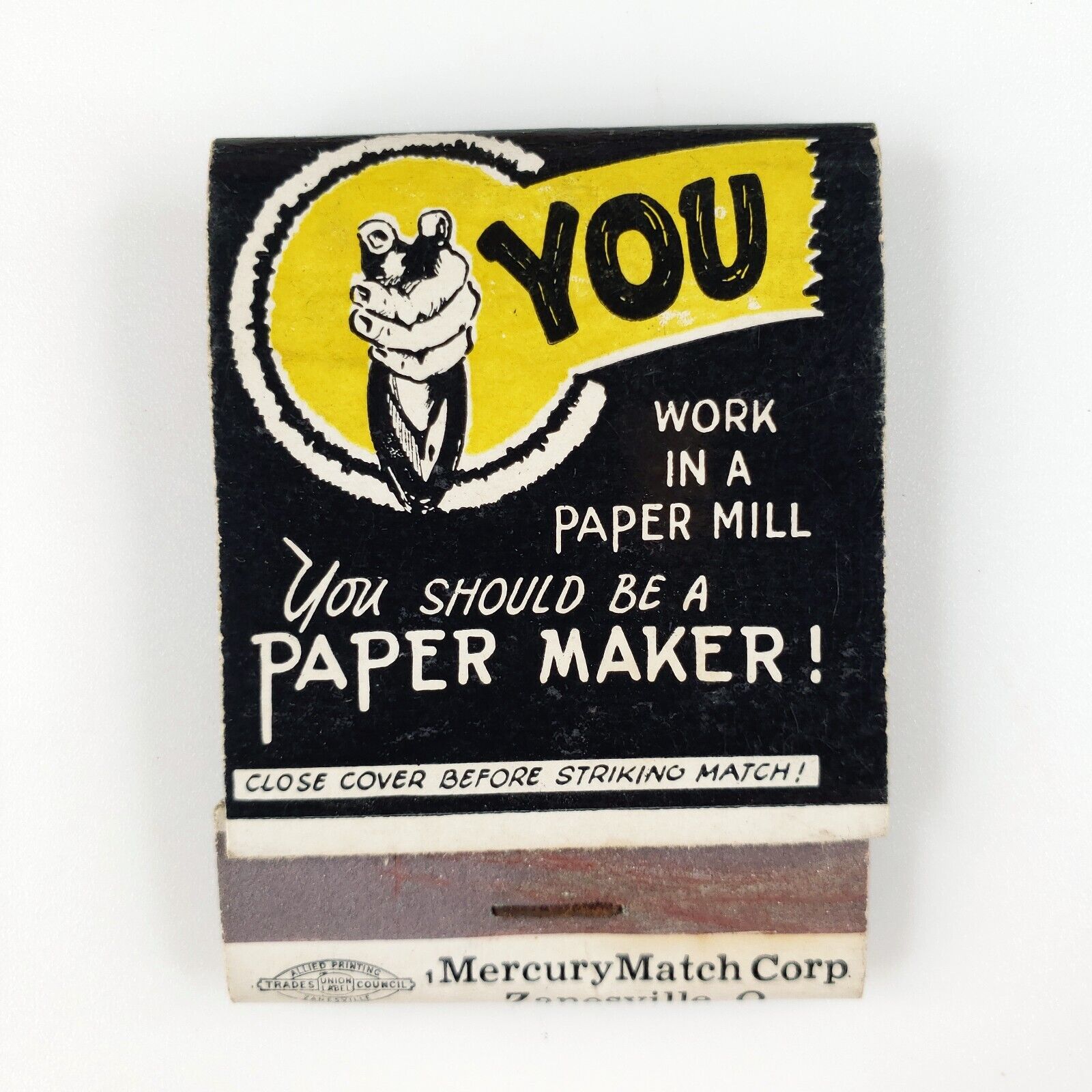 Albany Paper Makers Union Matchbook 1950s New York Mill Building Mercury D1779