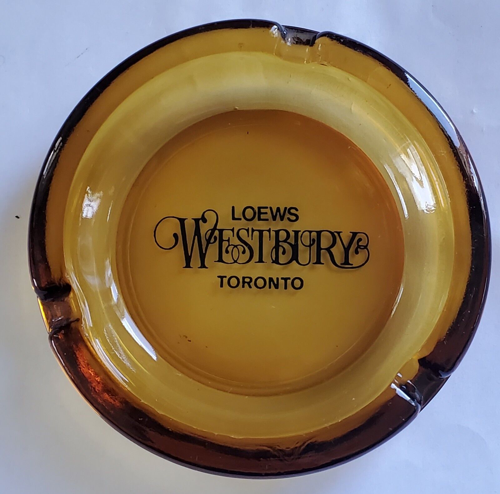 Vintage Loews Westbury Toronto Hotel Amber Glass Ashtray Smoking Room Home Bar