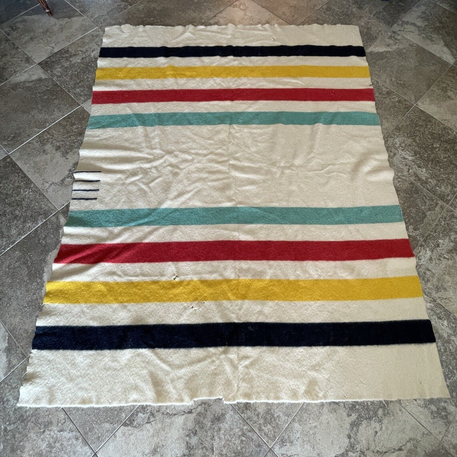 Vintage Hudsons Bay 4 Point Blanket 100% Wool England 85x67 Striped 1950s 60s