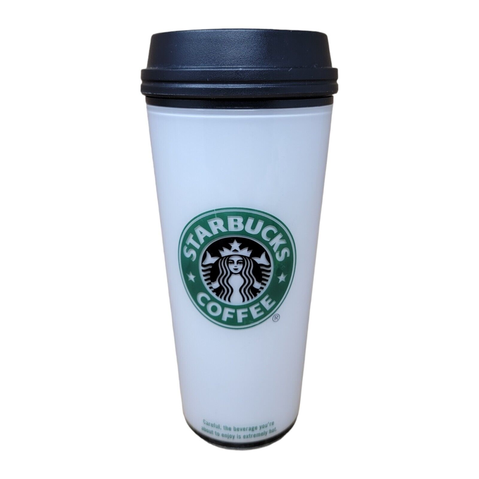 Vintage Starbucks 2005 Blurred Siren Logo White Acrylic Travel Tumbler 16oz READ