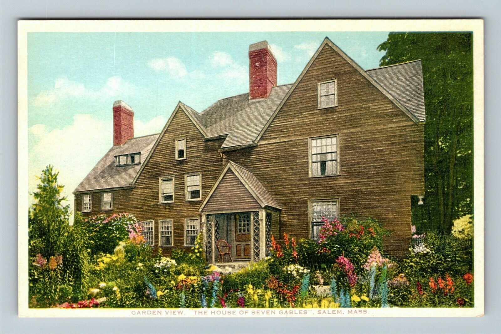 Salem MA-Massachusetts, The House Seven Gables, Garden View Vintage Postcard