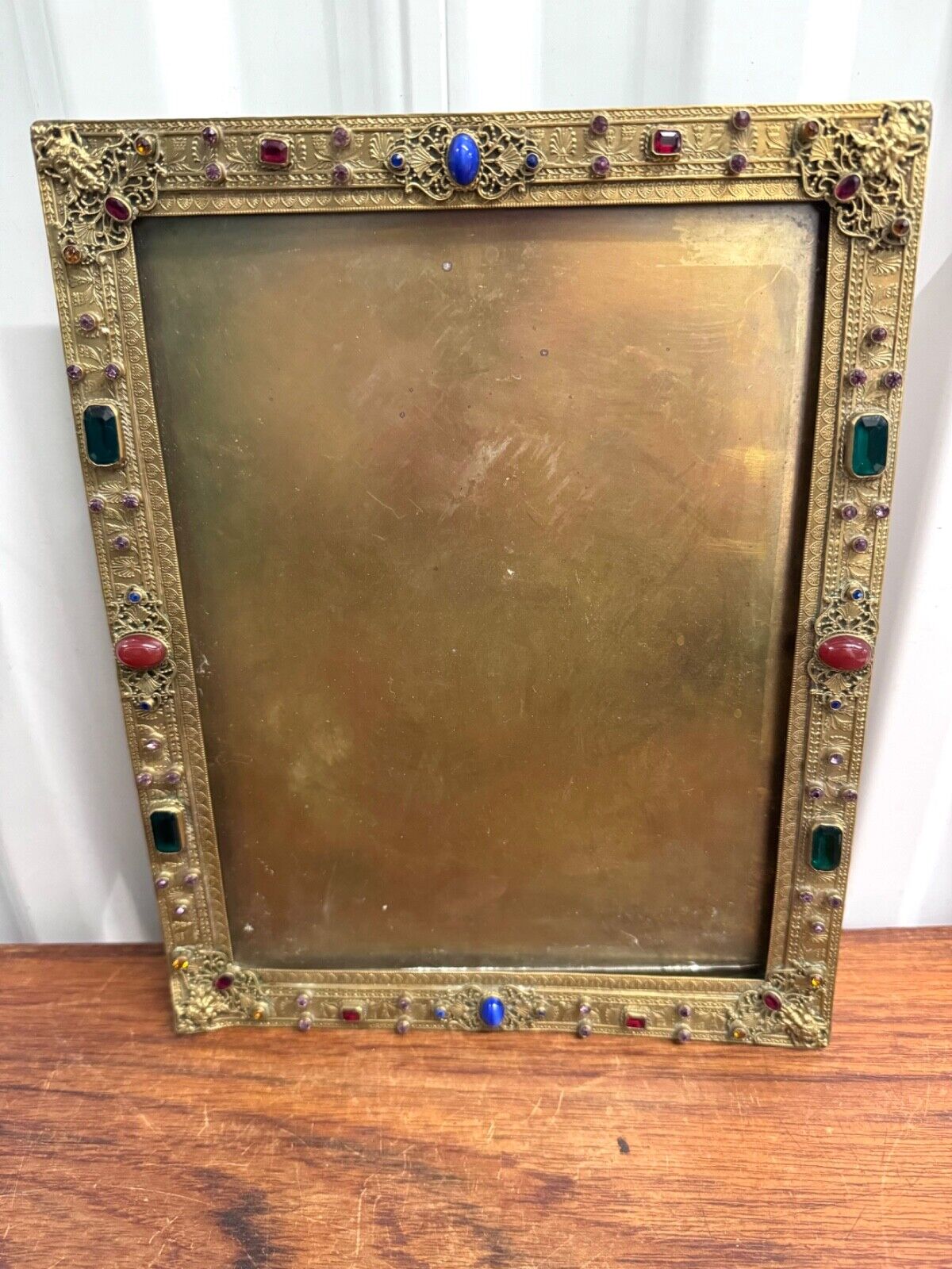 Antique Bohemian Gold Metal Frame W/ Paste Stone Jewels