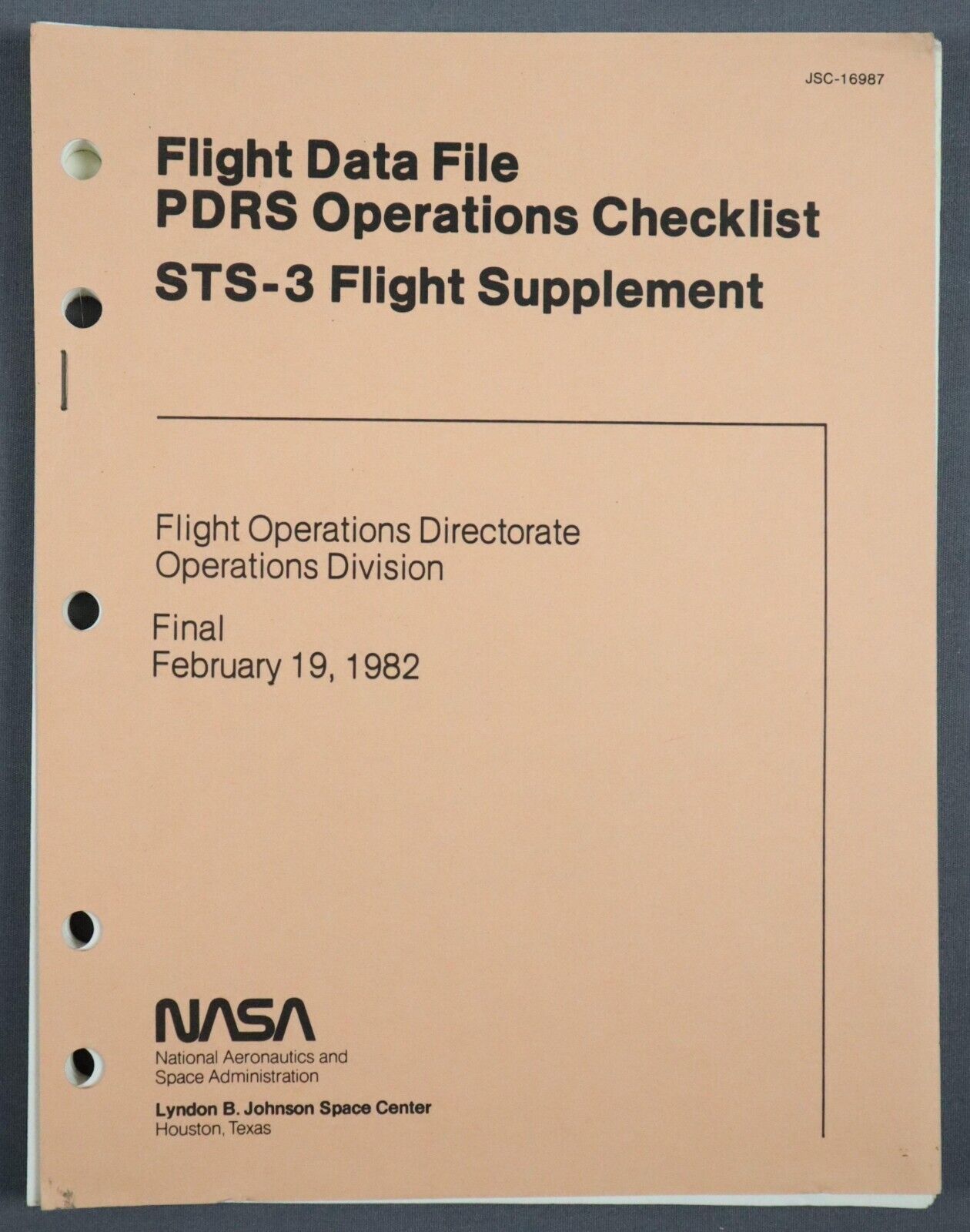 NASA Space Shuttle STS-3 Operational Checklist Original, 1982