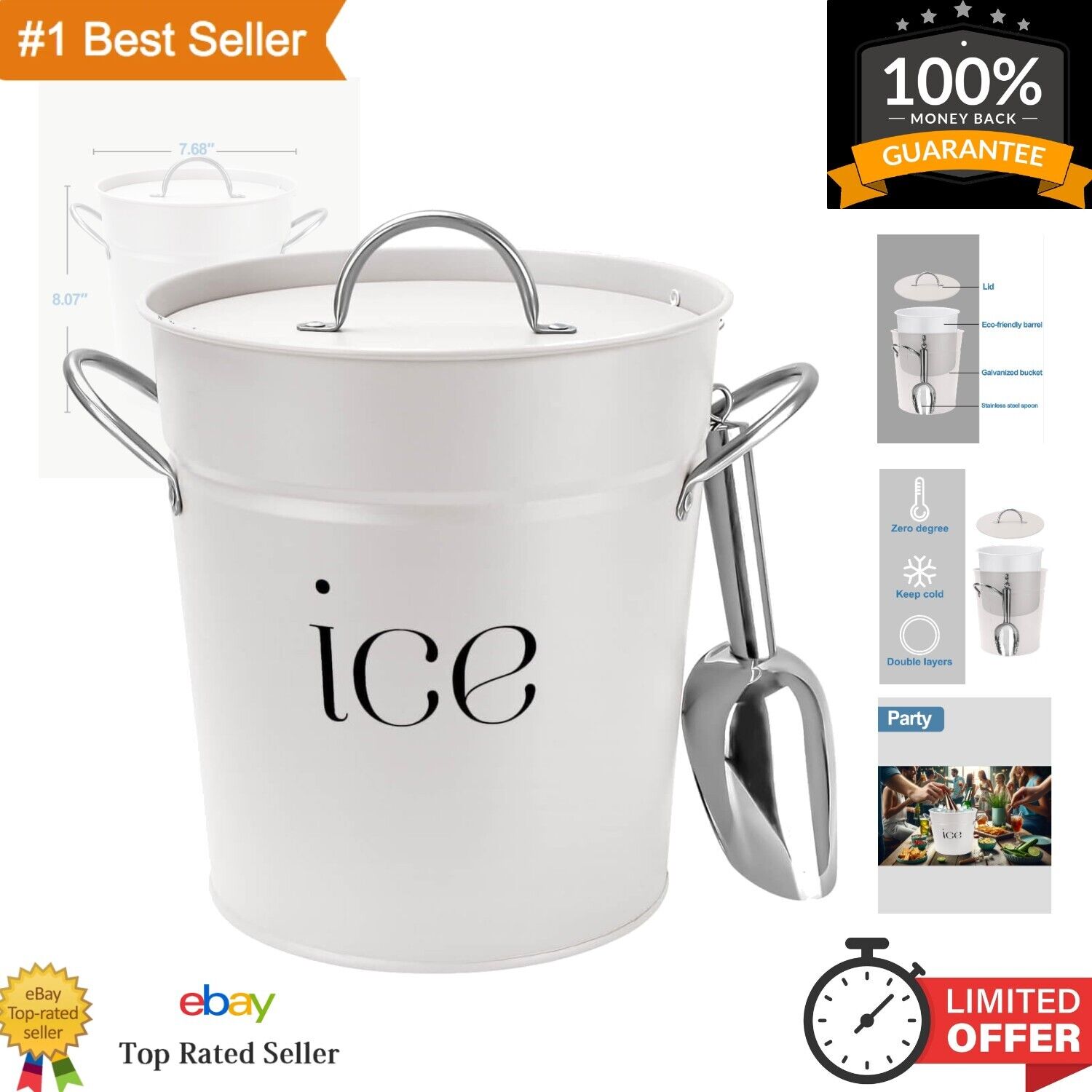 Stylish White Ice Bucket Set with Scoop and Handles - Eco-Friendly Entertaining
