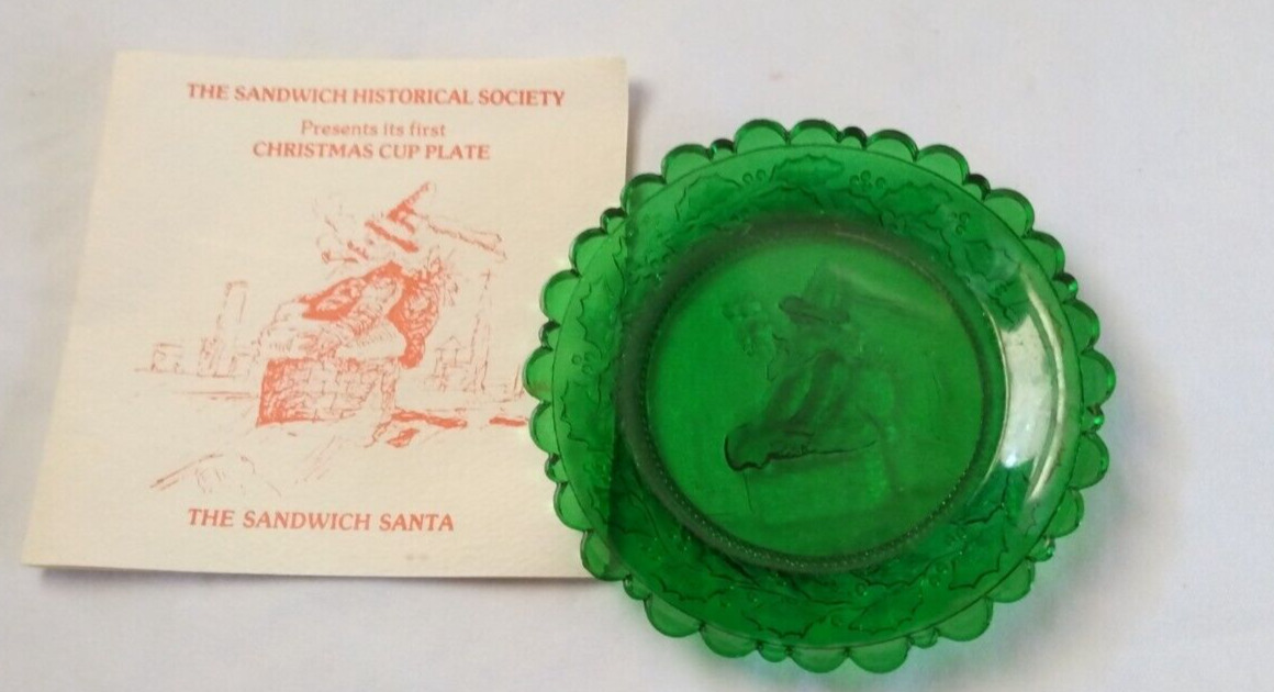Vintage Pairpoint Glass Cup Plate SANDWICH Santa MA GREEN