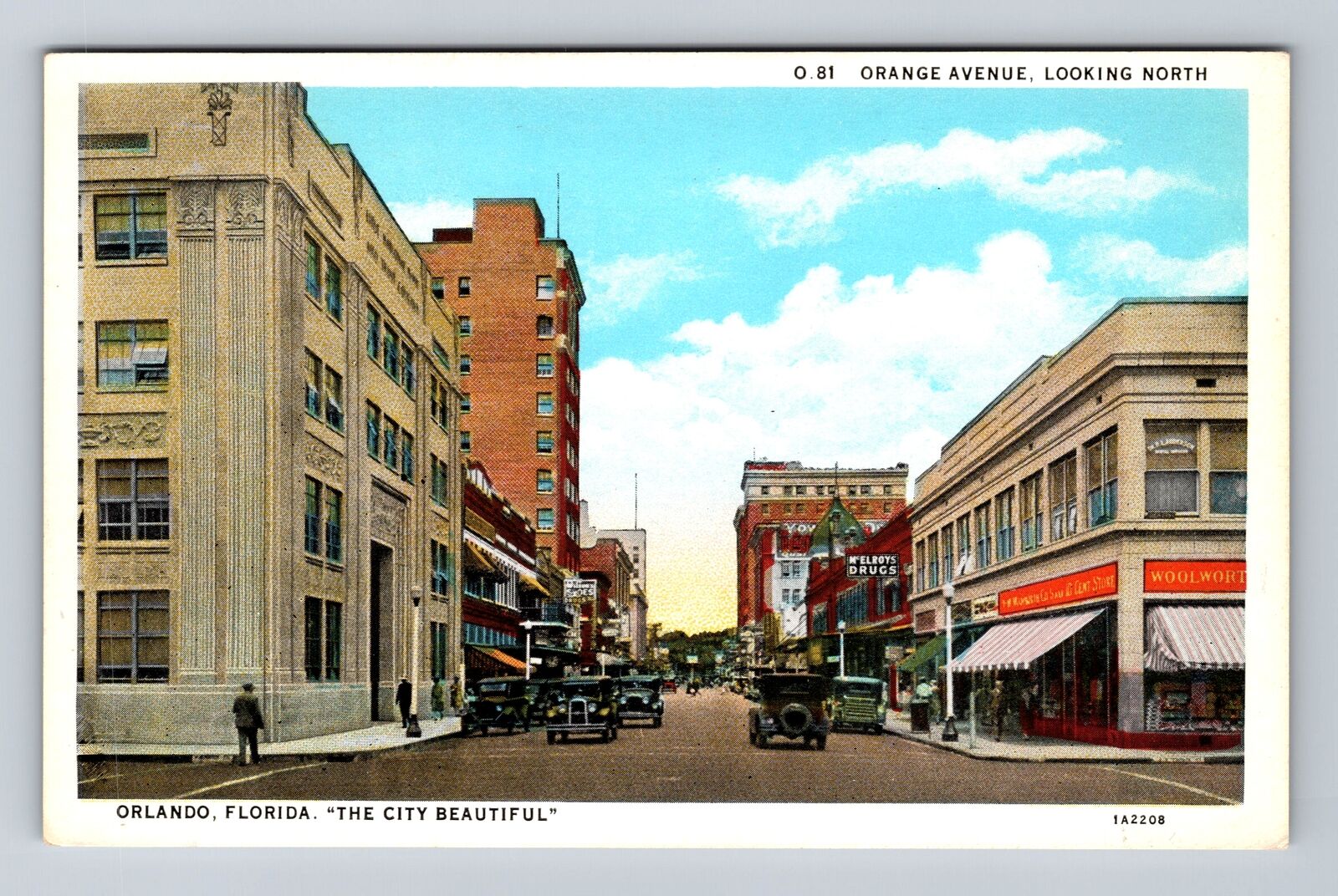 Orlando FL-Florida, Business District, Orange Avenue, Antique Vintage Postcard