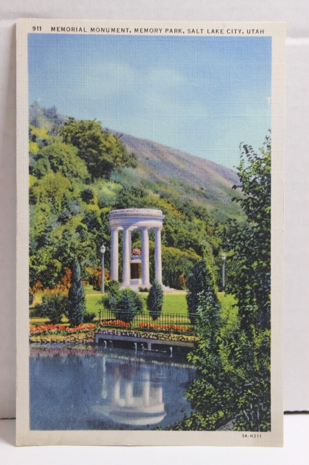 Memorial Monument, Memory Park, Salt Lake City Utah Linen Postcard