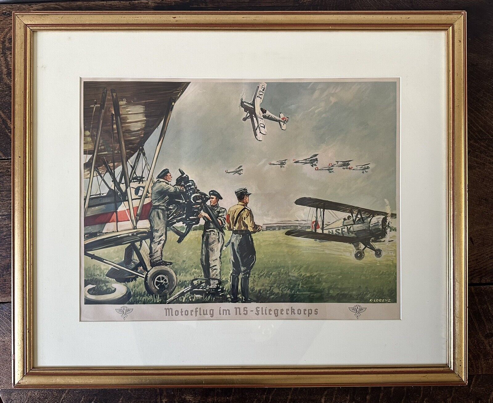 1930 German Luftwaffe Poster NSFK Aircraft Aviation K. Lorenz WWII