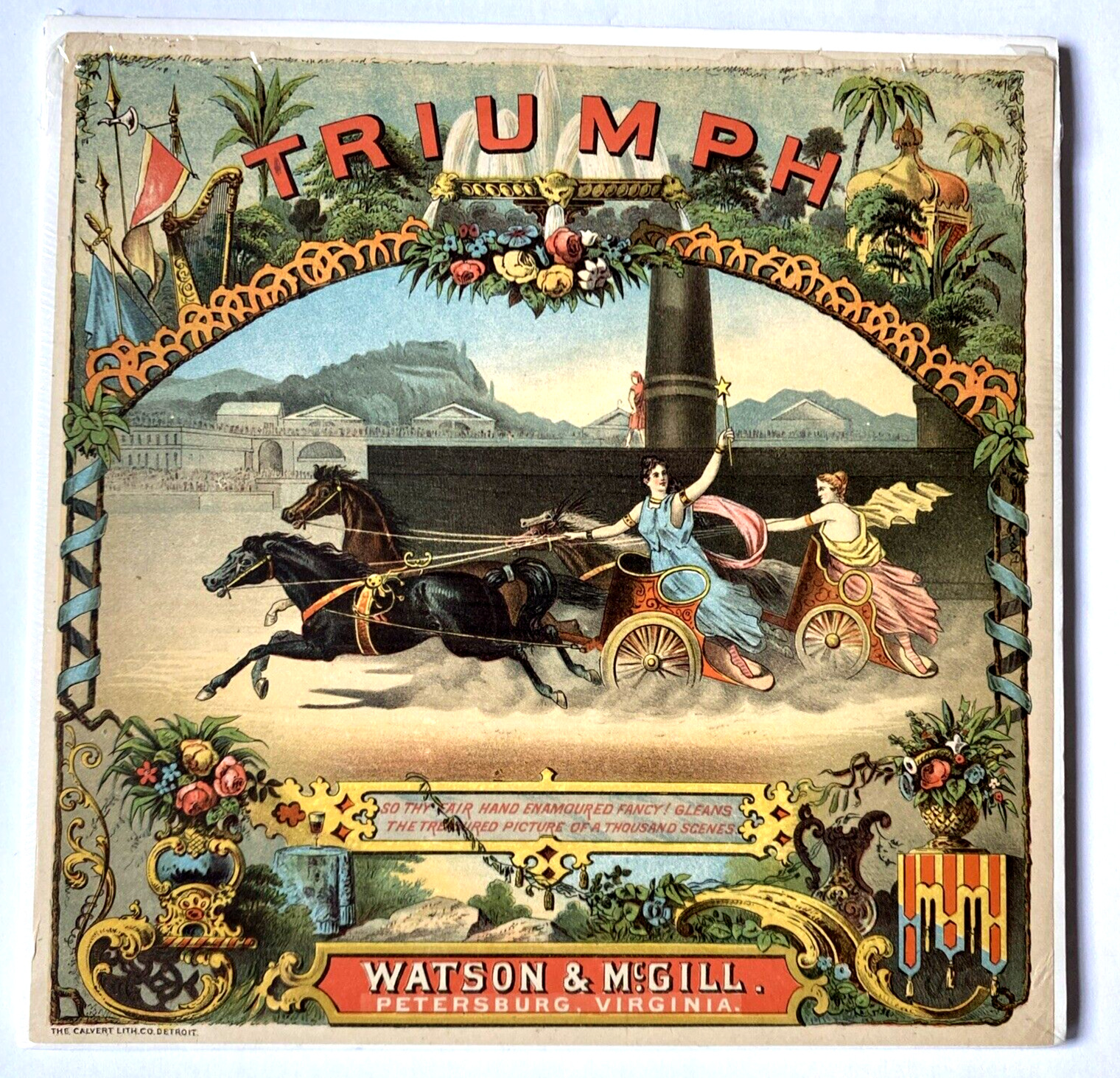 Plug Tobacco Label Caddy 1880S Chromolith Triumph Watson & McGill