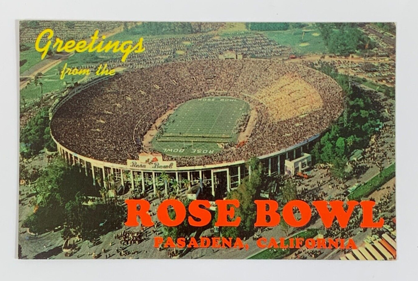 Greetings from the Rose Bowl Pasadena California Postcard Unposted Aerial View