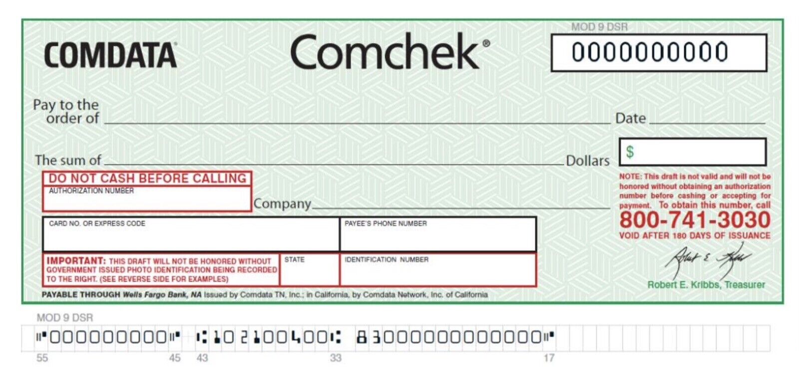 BLANK Green COMDATA Comchek - 5 Pack - Comcheck