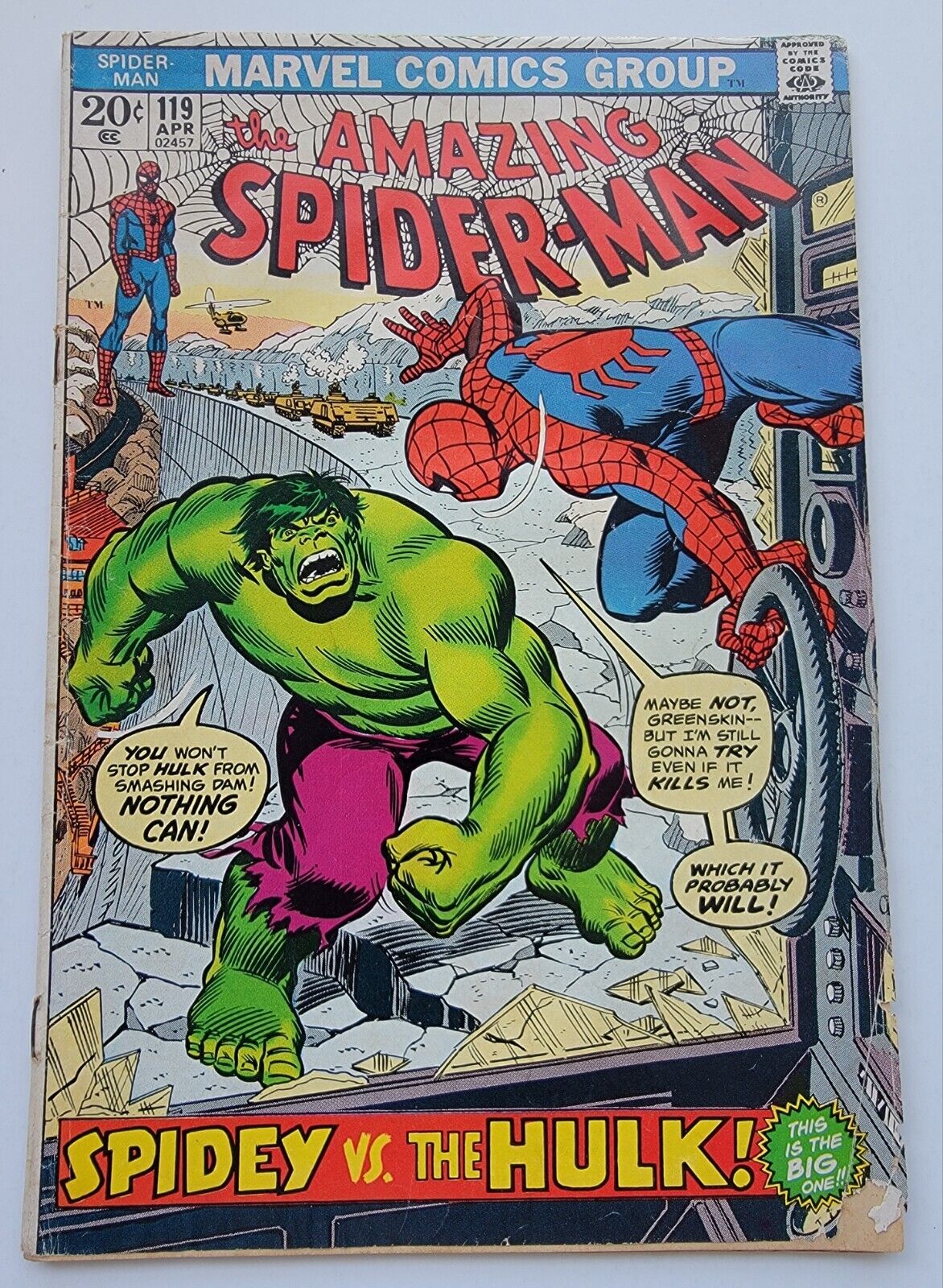 Amazing Spider-Man #119 G/VG Spidey Vs. The Hulk 1972 John Romita Sr Bronze Age