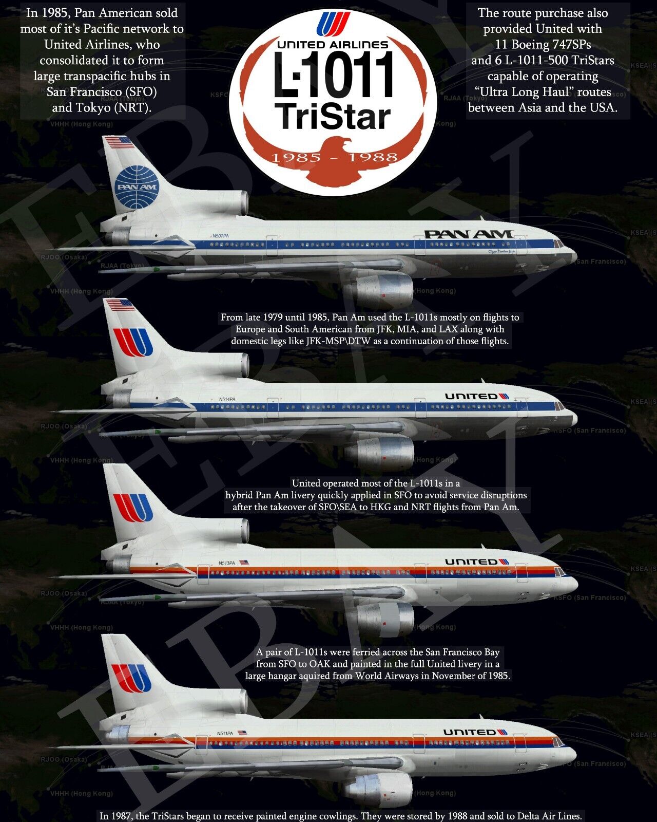 United Airlines\Pan Am Lockheed L-1011 Retro 8 X 10