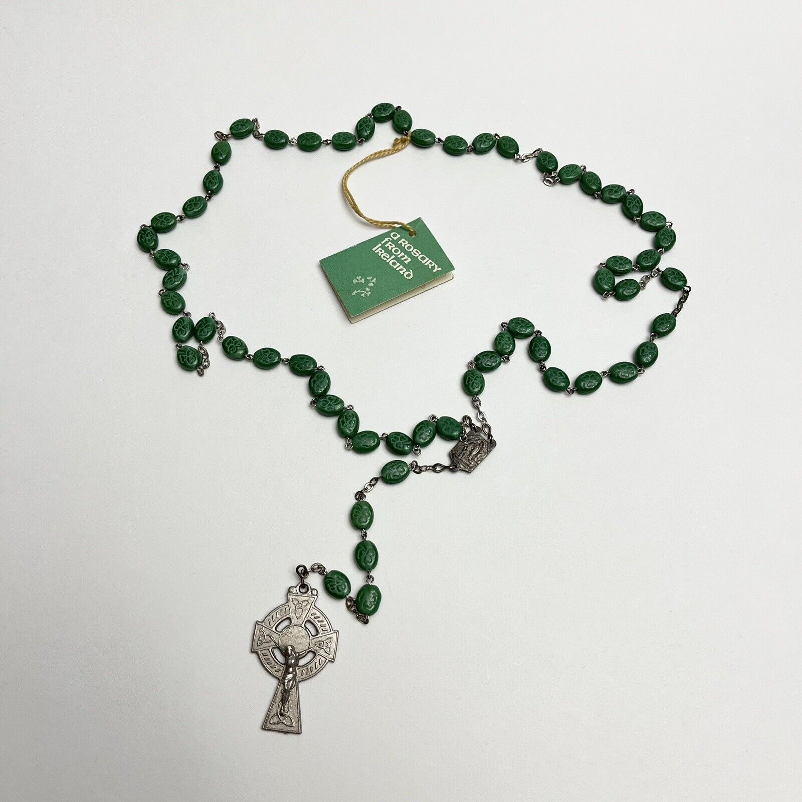 Vintage Irish Catholic Rosary Handmade in Ireland Celtic Clover Shamrocks