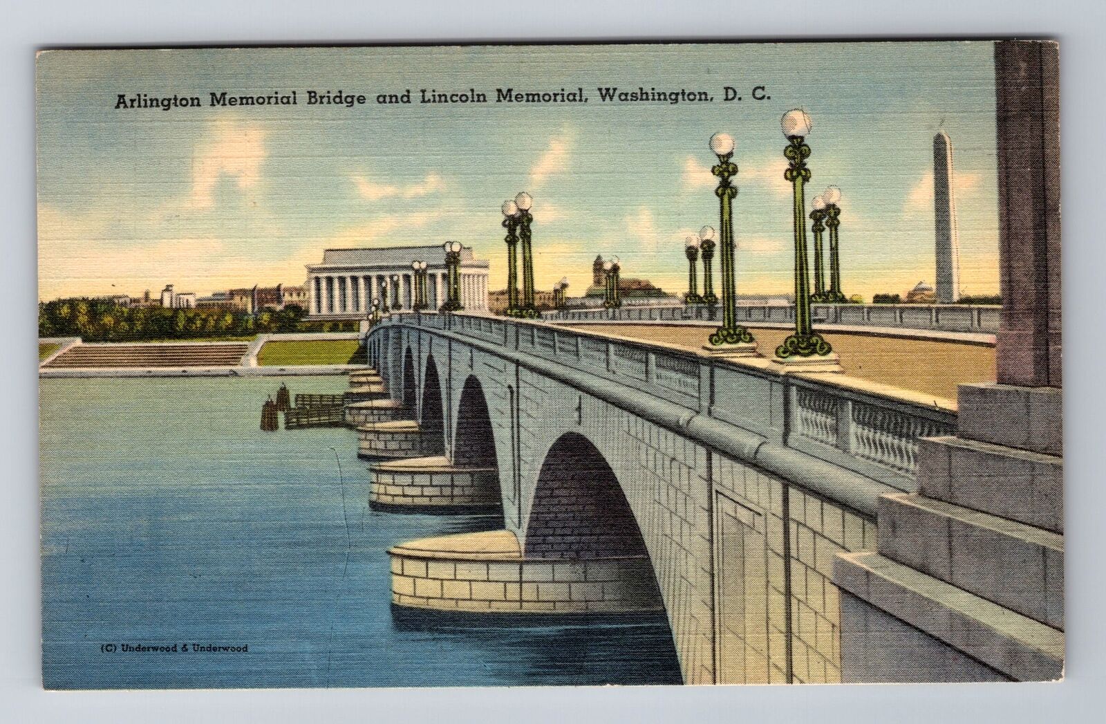 Washington DC, Arlington Memorial Bridge Lincoln Memorial Vintage c1942 Postcard