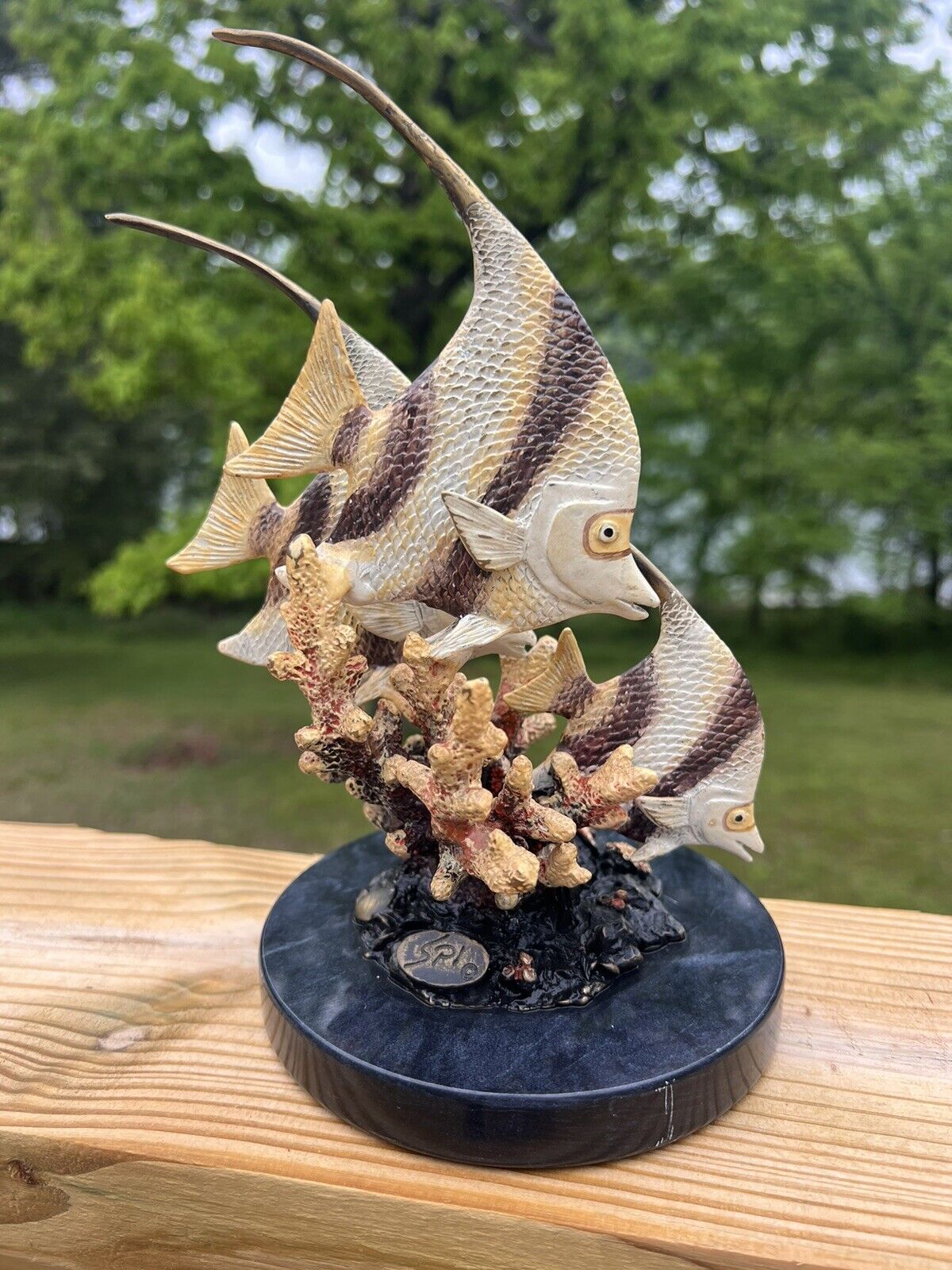 Bronze Angel Fish Sculpture by SPI  Marble Base