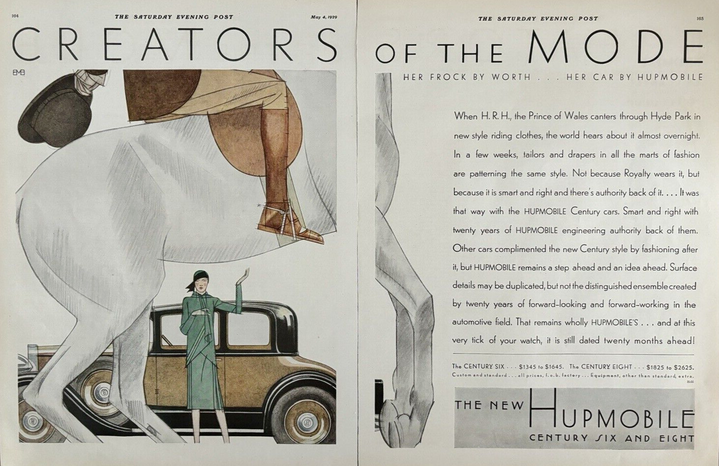 1929 Hupmobile Automobile Six Eight Horse HRH Prince Of Wales Car VTG Print Ad