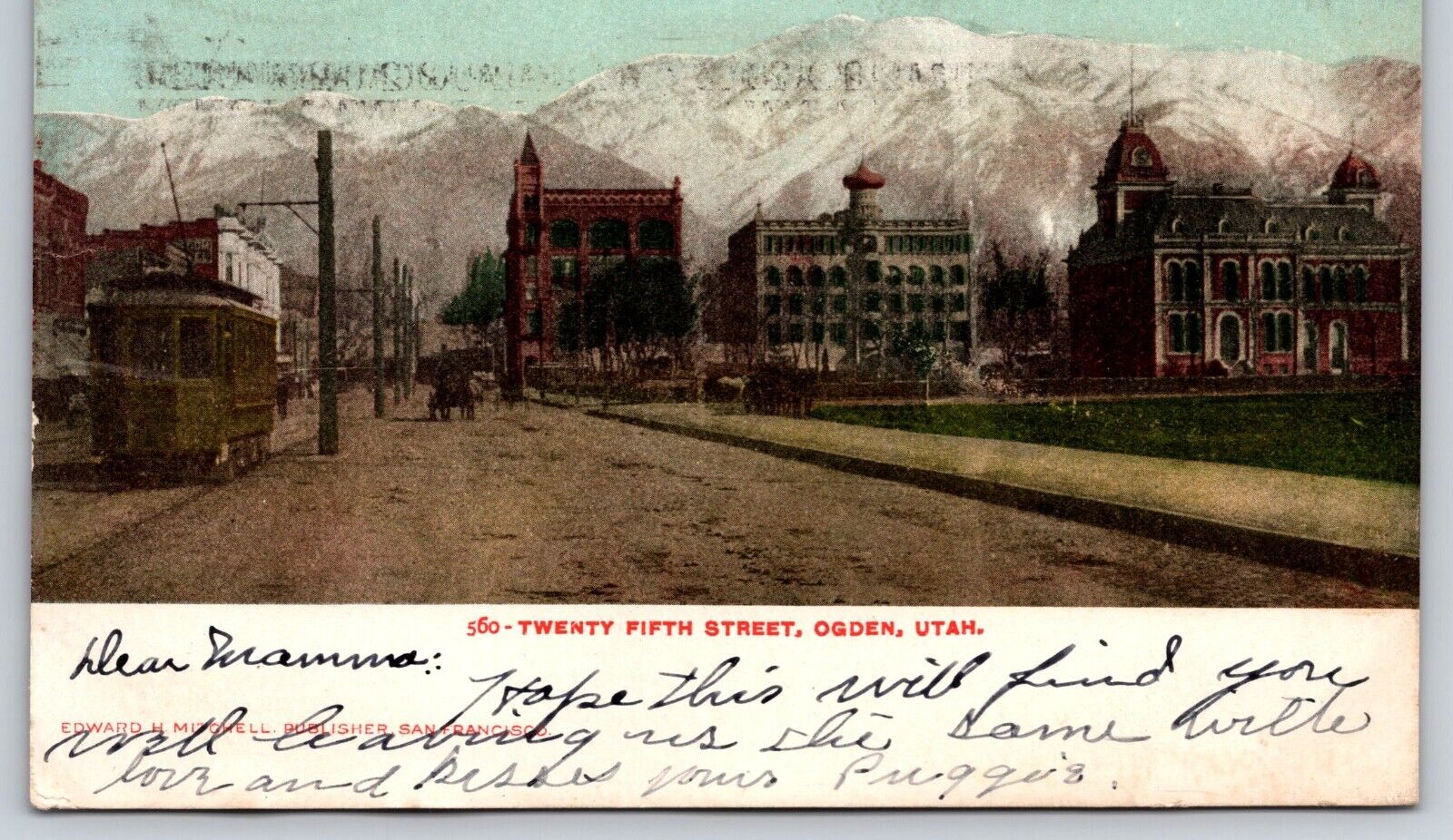 Ogden UT-Utah, Twenty Fifth Street, Town, Mountains, Antique, Vintage Postcard
