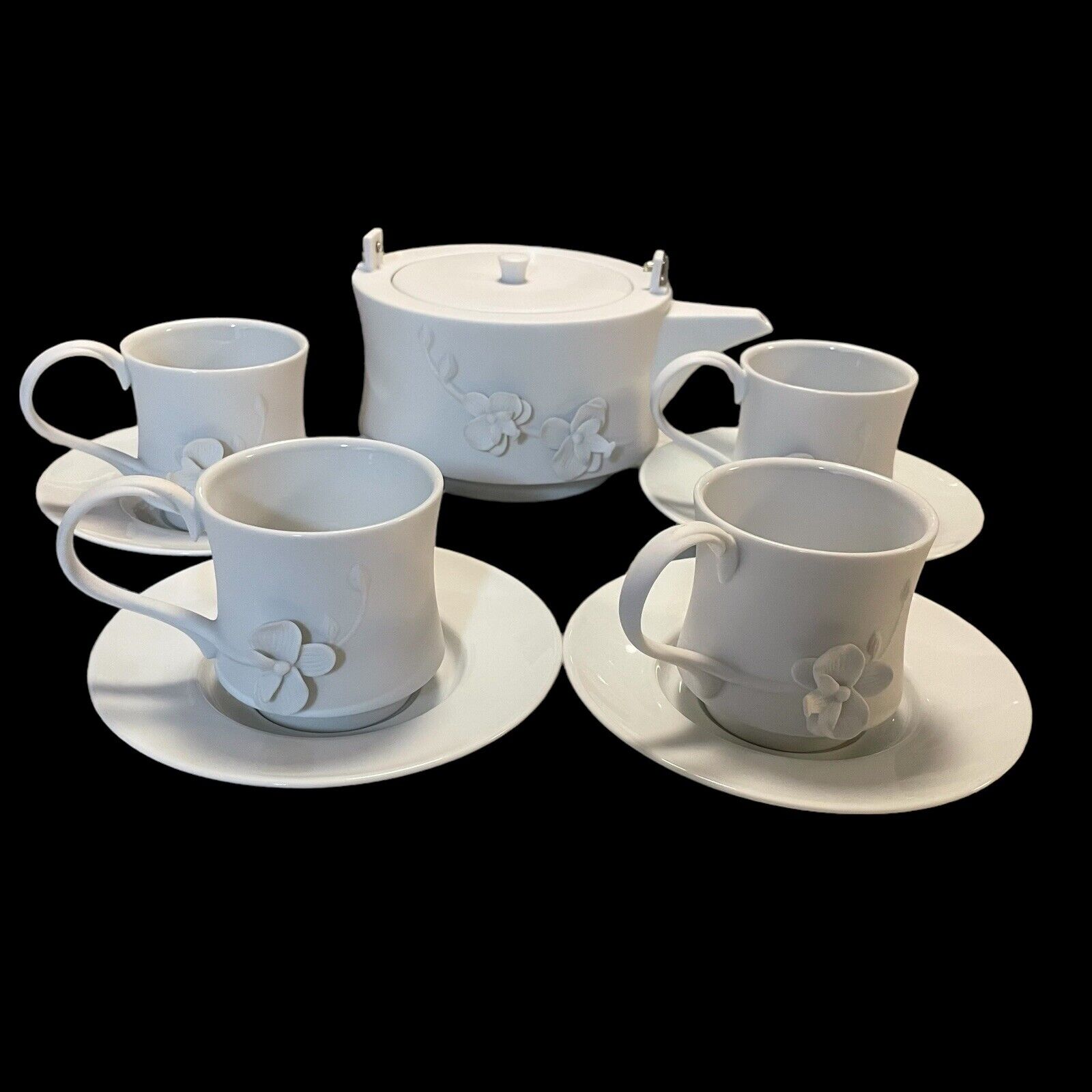 Teavana Orchid Tea Set Bisque Porcelain White 