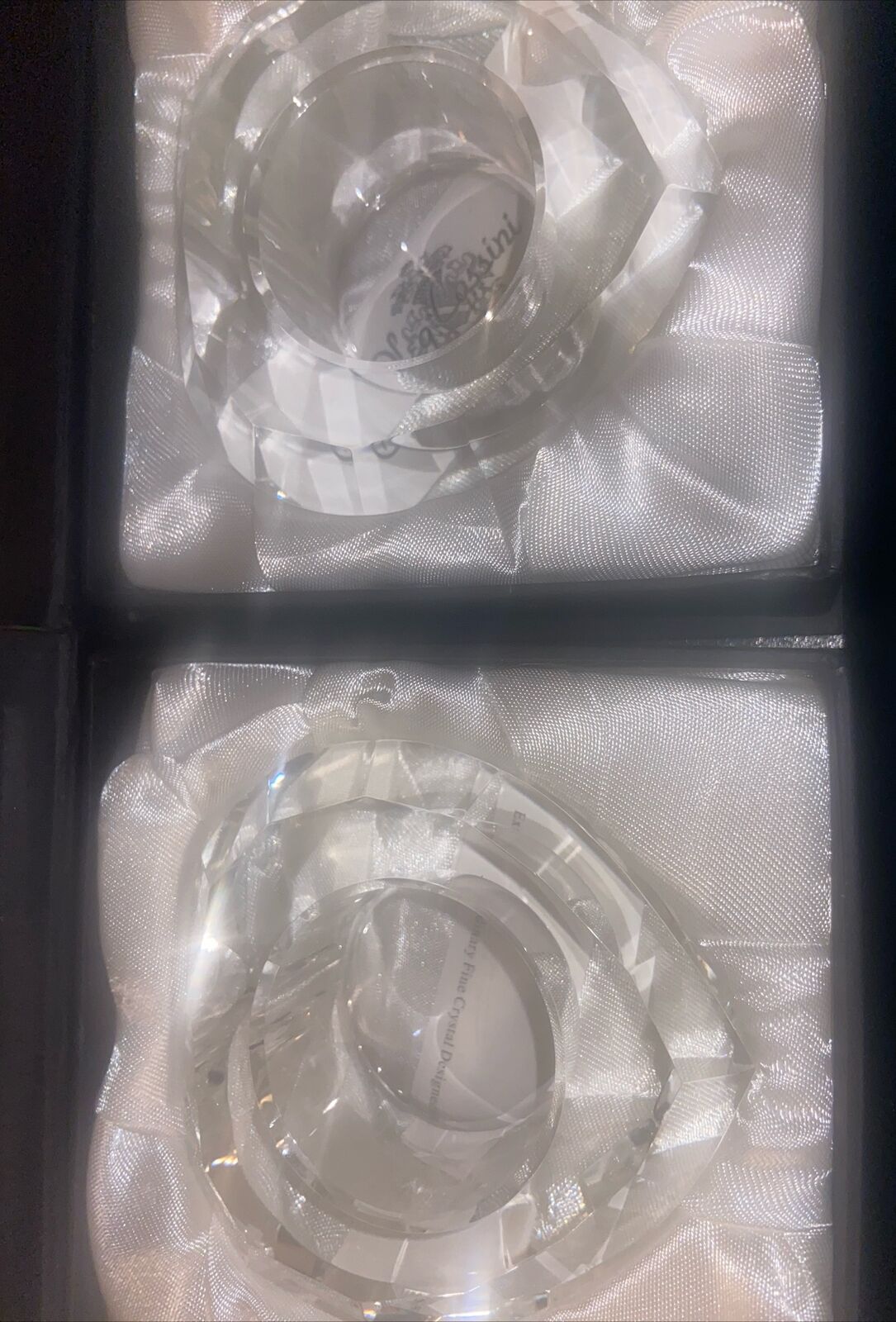 Set Of 2 Oleg Cassini Crystal Votive Candle Holders Signed W/ Boxes. Heart shape