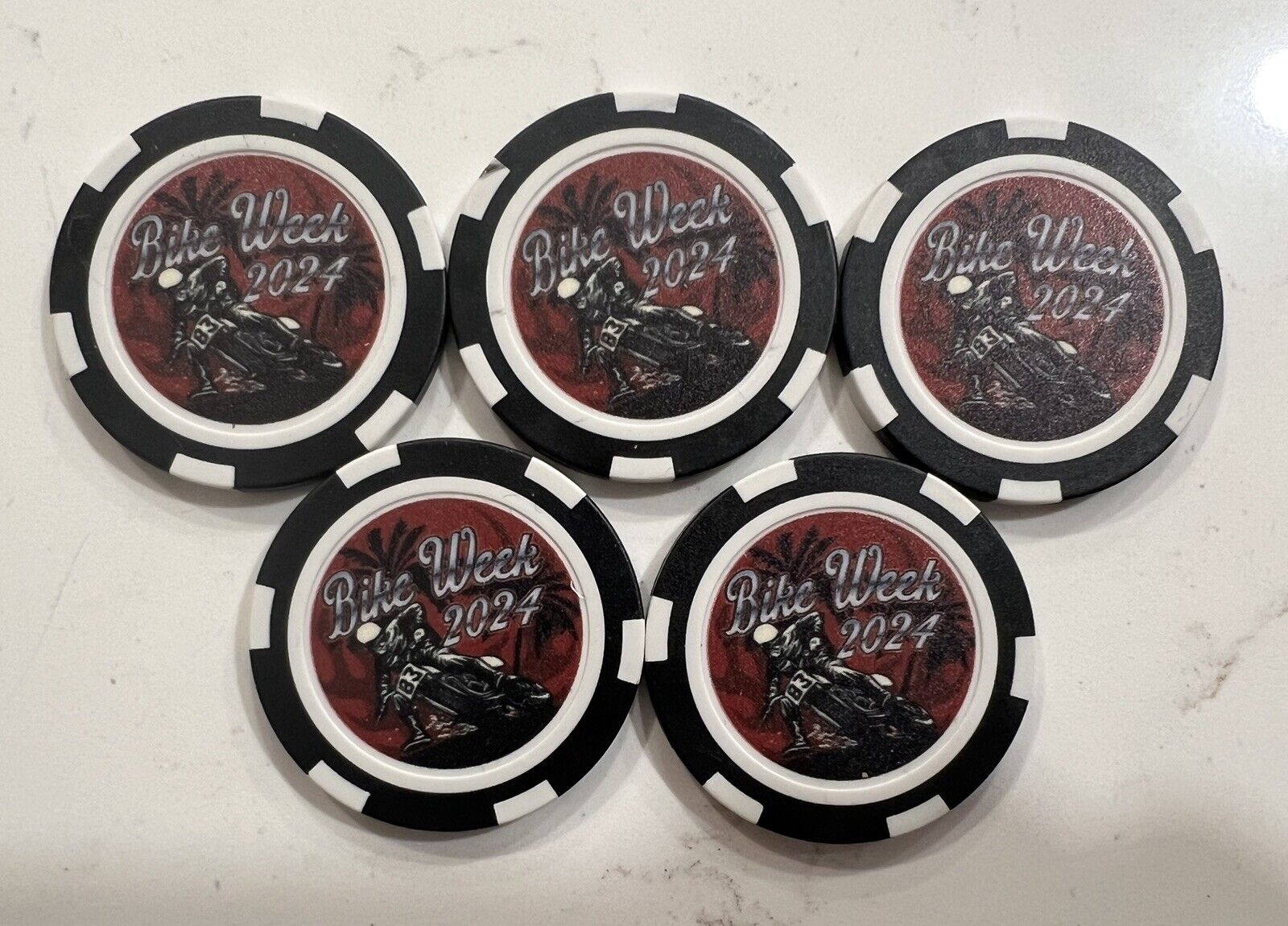 2024 Bike Week Poker Chips- Set of 5- 2 sided print